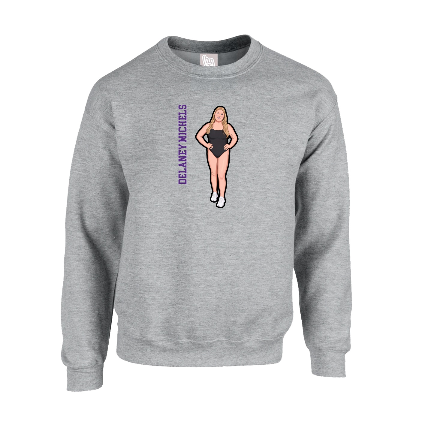 Fleece Crew — Name Vertical in Grey