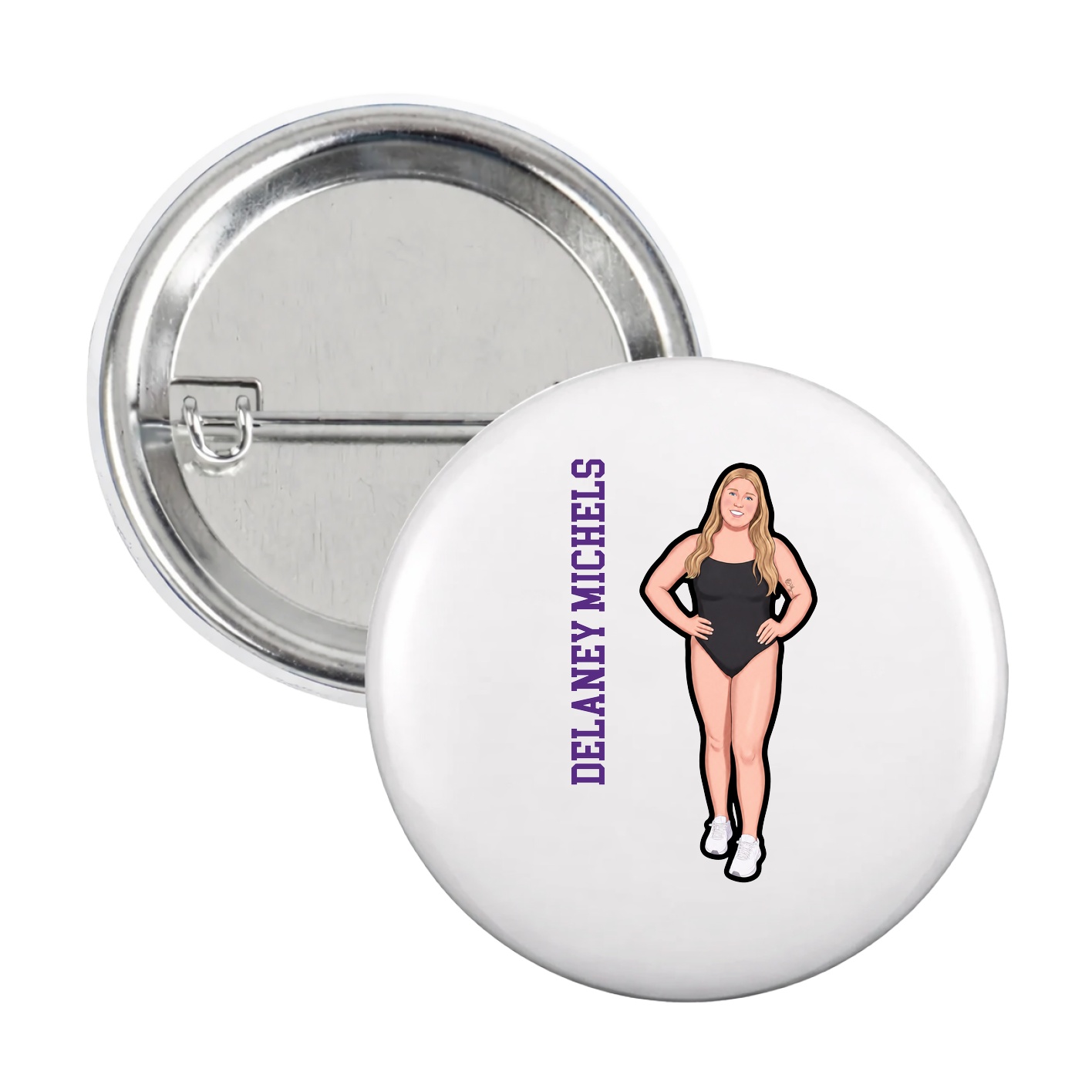 Game Day Button — Name Vertical in White