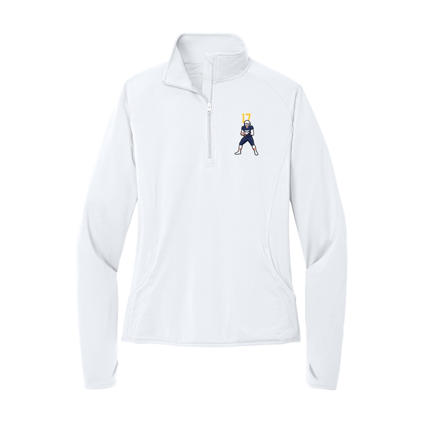 Women's Q-Zip Pullover — Number Top in White