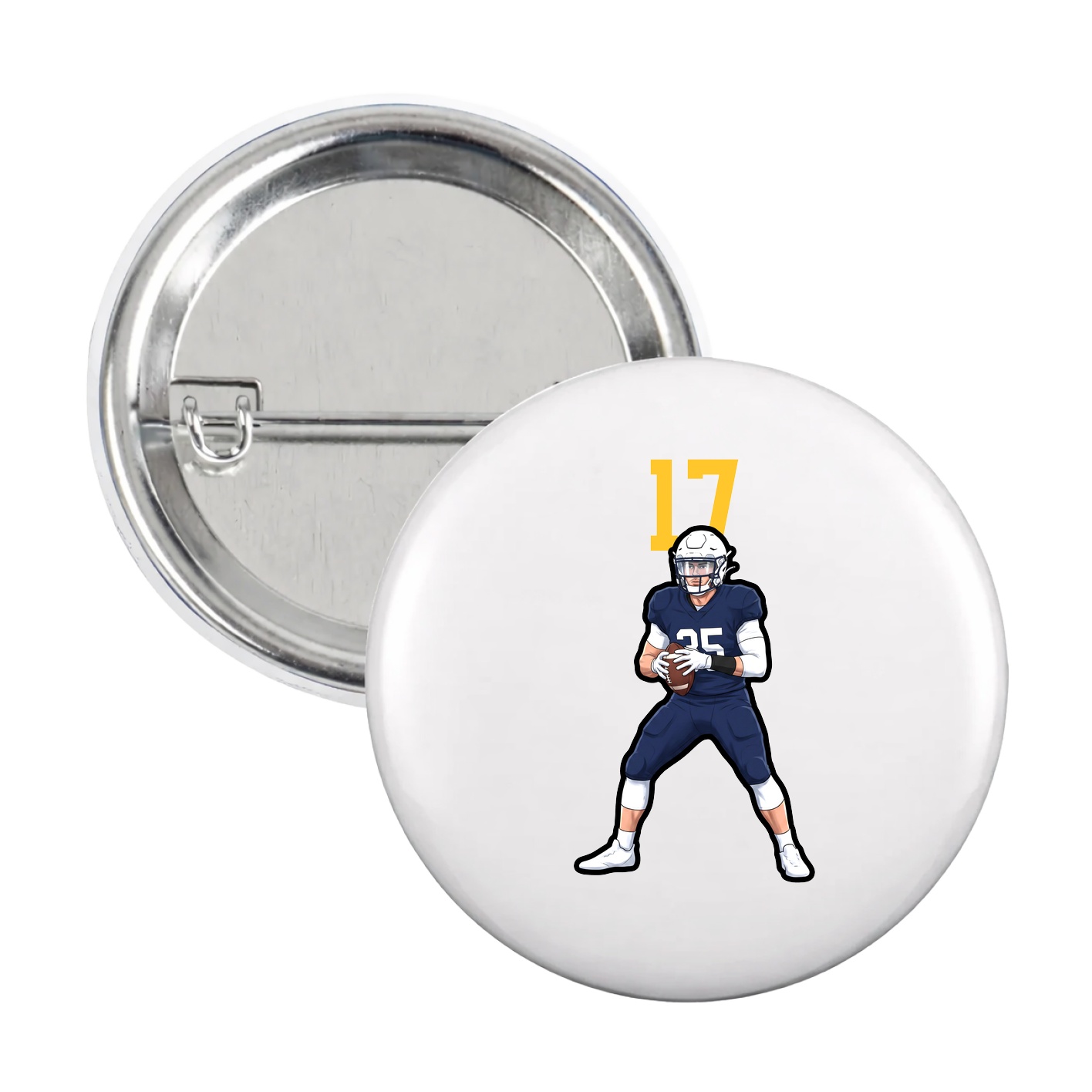 Game Day Button — Number Top in White