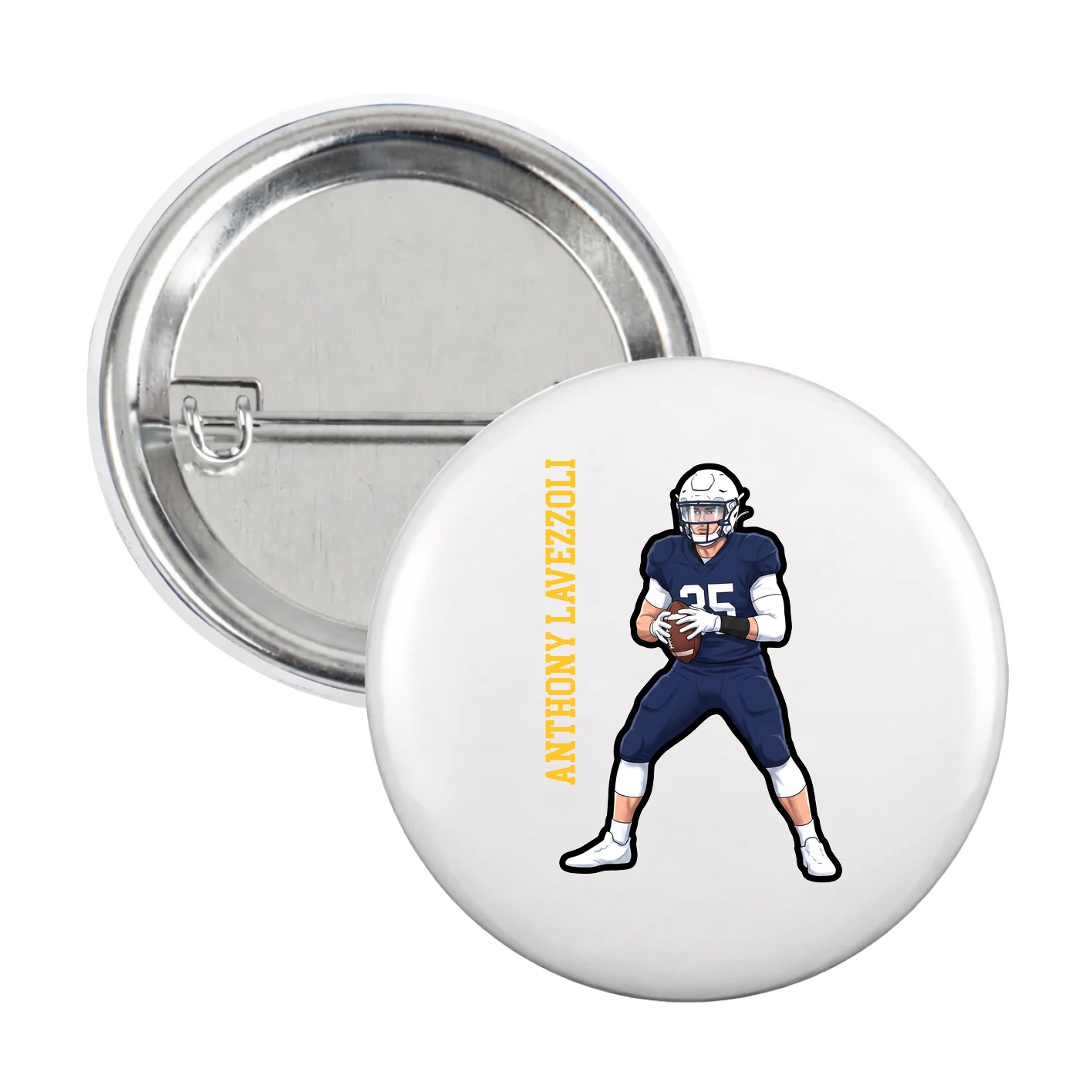 Game Day Button — Name Vertical in White