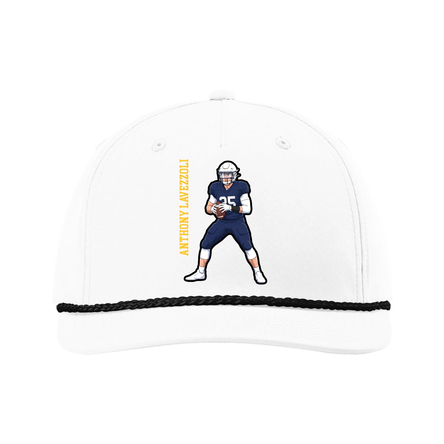 Five-Panel Classic Rope Cap — Name Vertical in White
