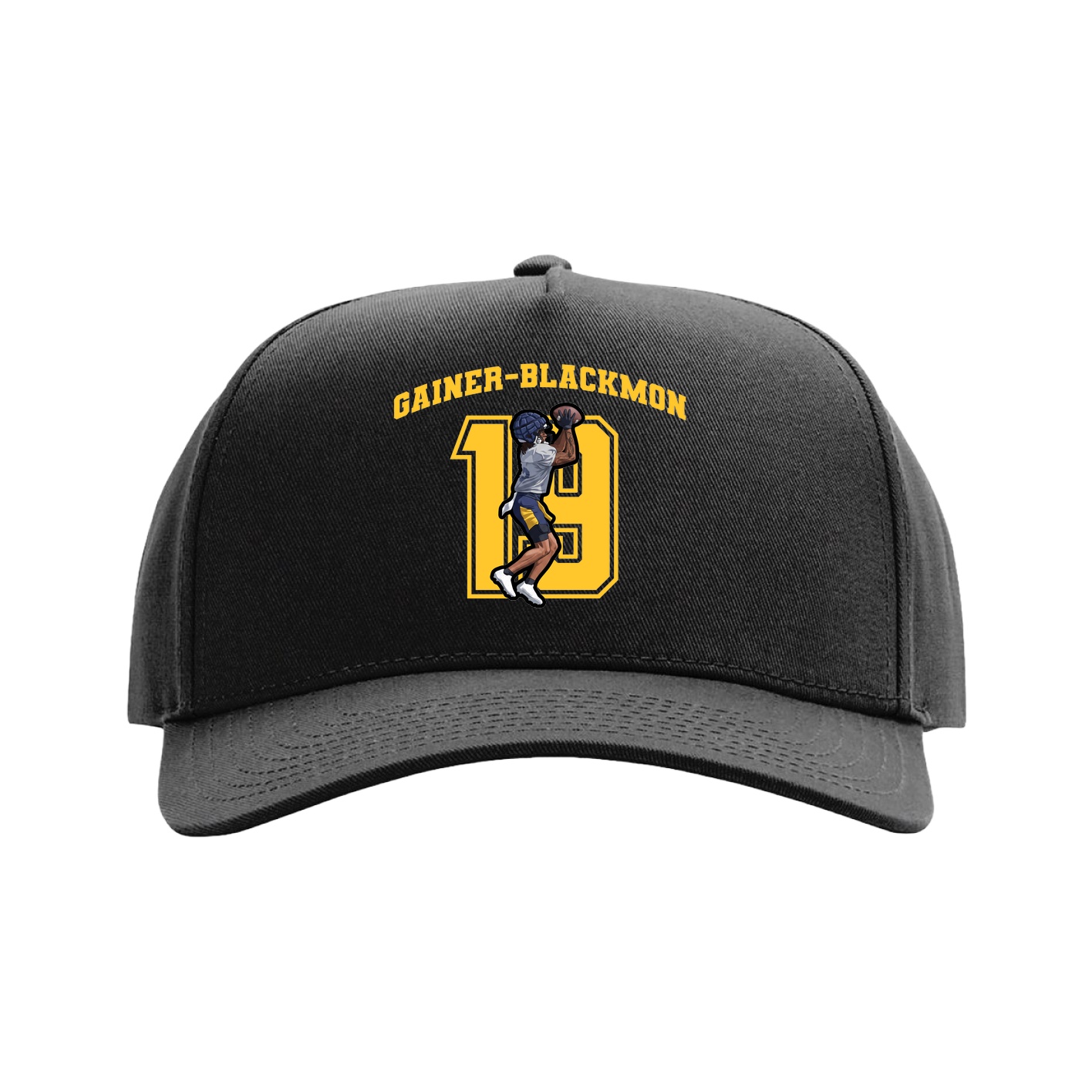 Full Fabric Five-Panel Champ Cap — Number in Black