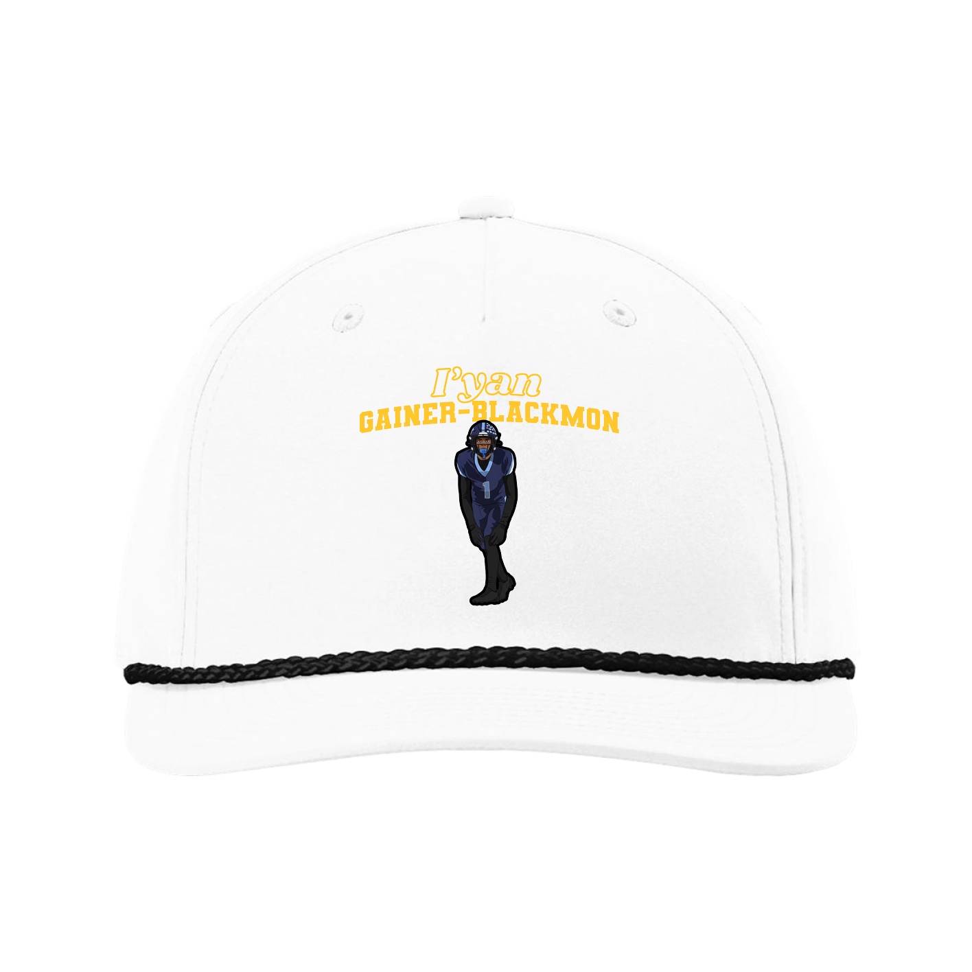 Five-Panel Classic Rope Cap — Name Arch in White