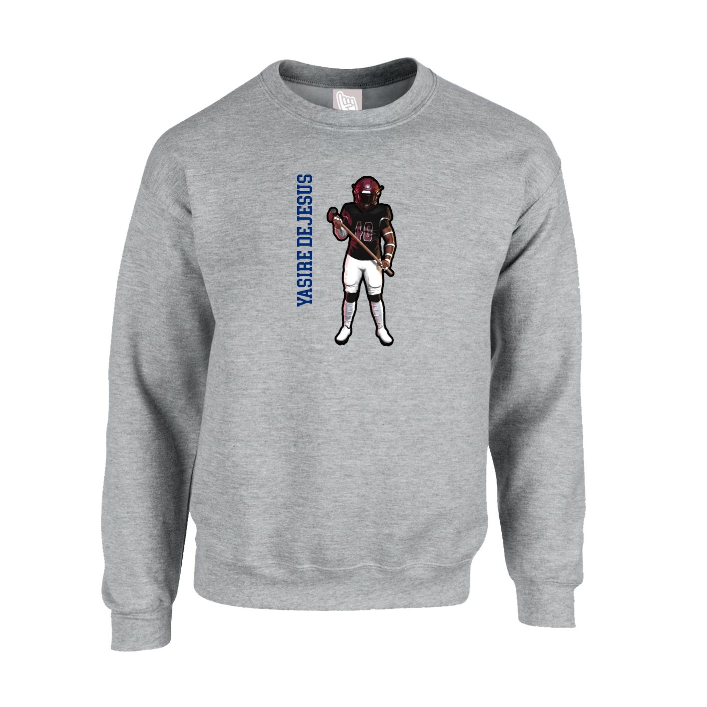 Fleece Crew — Name Vertical in Grey