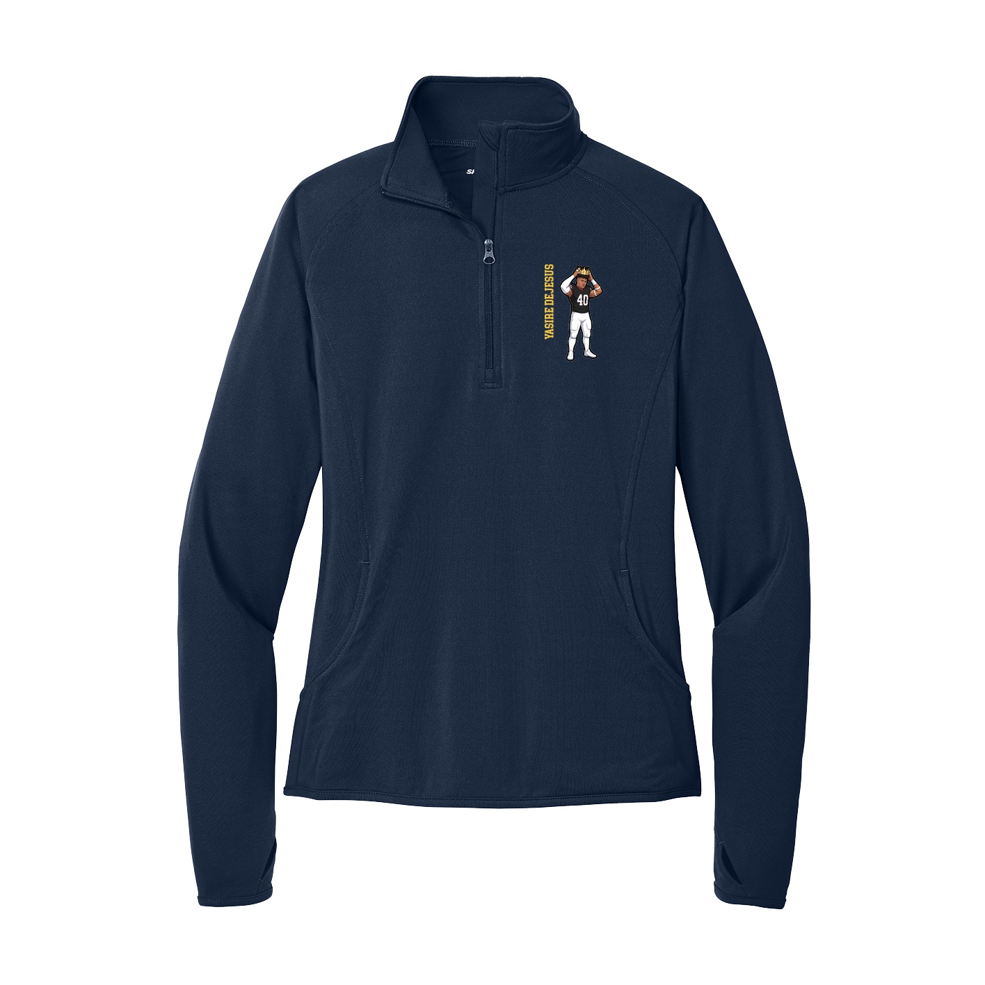 Women's Q-Zip Pullover — Name Vertical in Navy