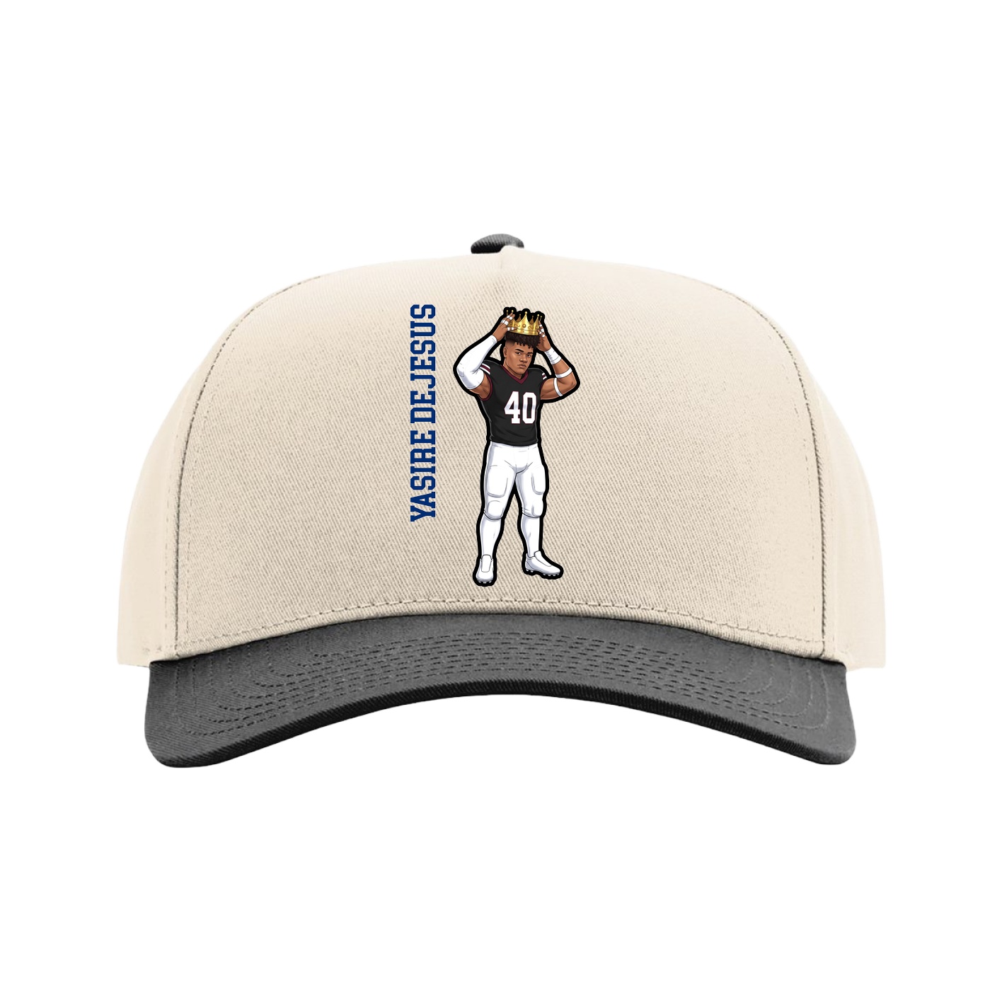 Full Fabric Five-Panel Champ Cap — Name Vertical in Cream/Black