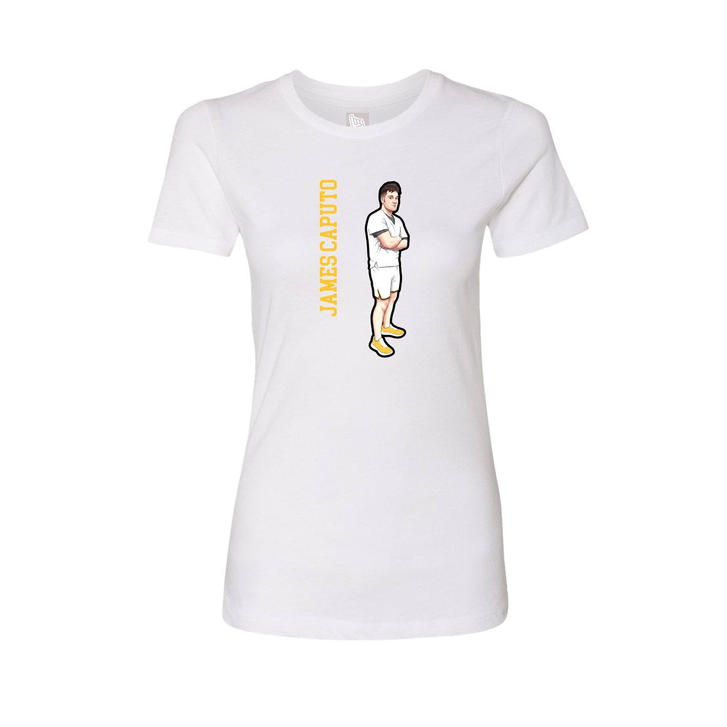 Womens Tee — Name Vertical in White