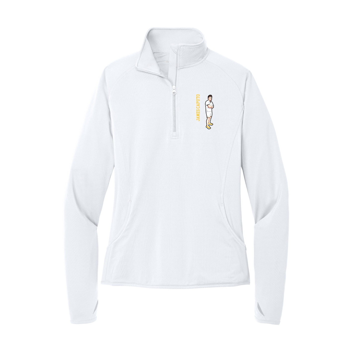 Women's Q-Zip Pullover — Name Vertical in White