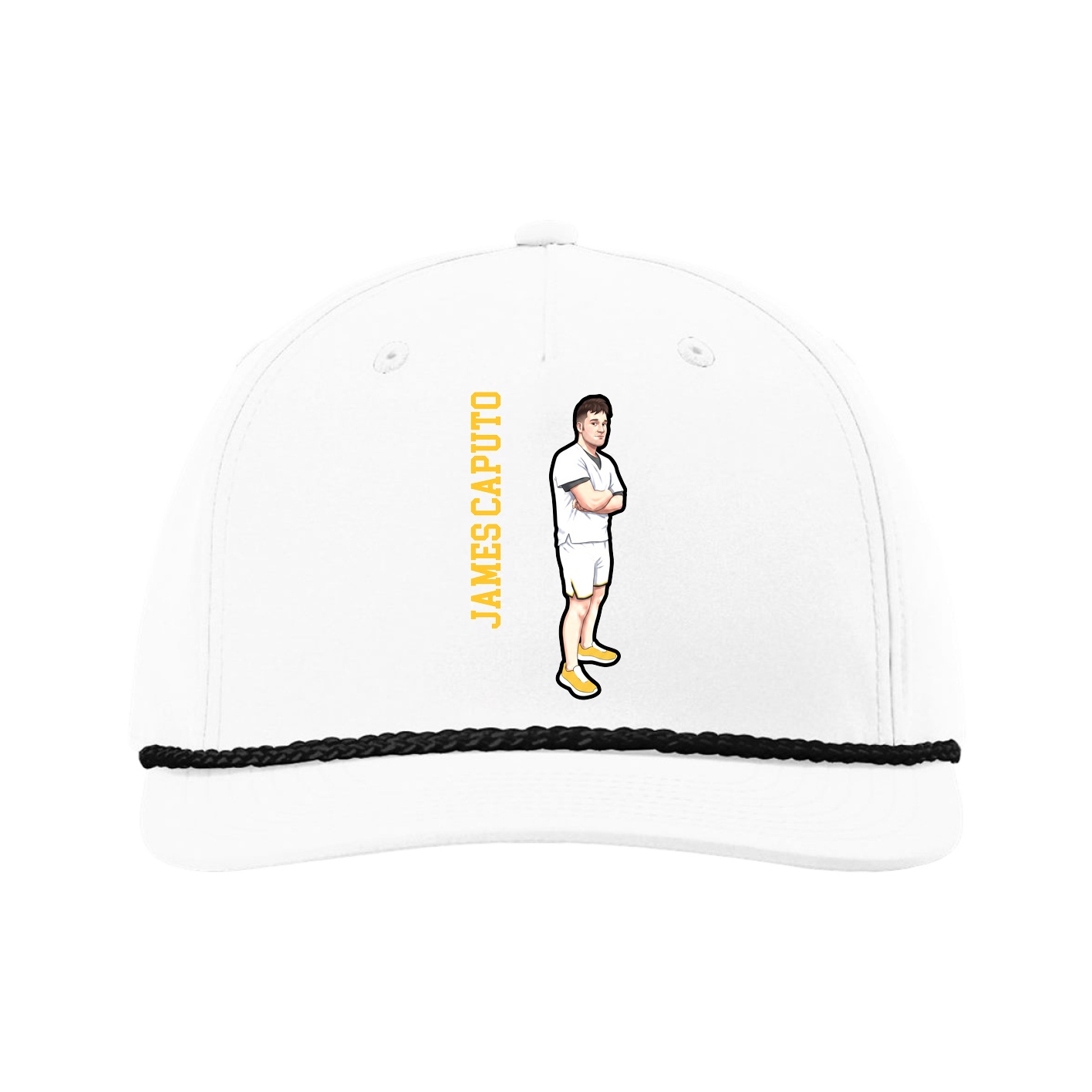 Five-Panel Classic Rope Cap — Name Vertical in White