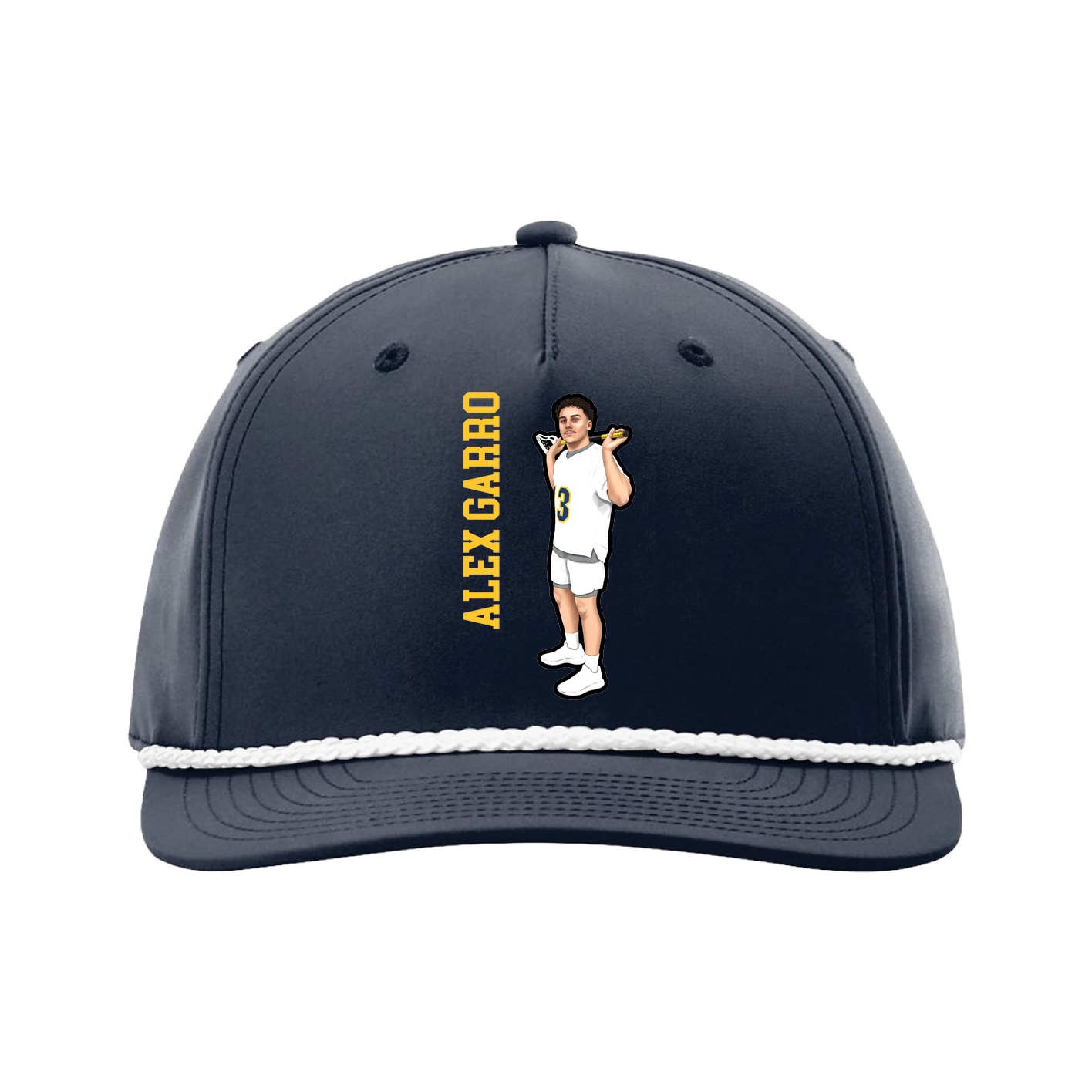 Five-Panel Classic Rope Cap — Name Vertical in Navy