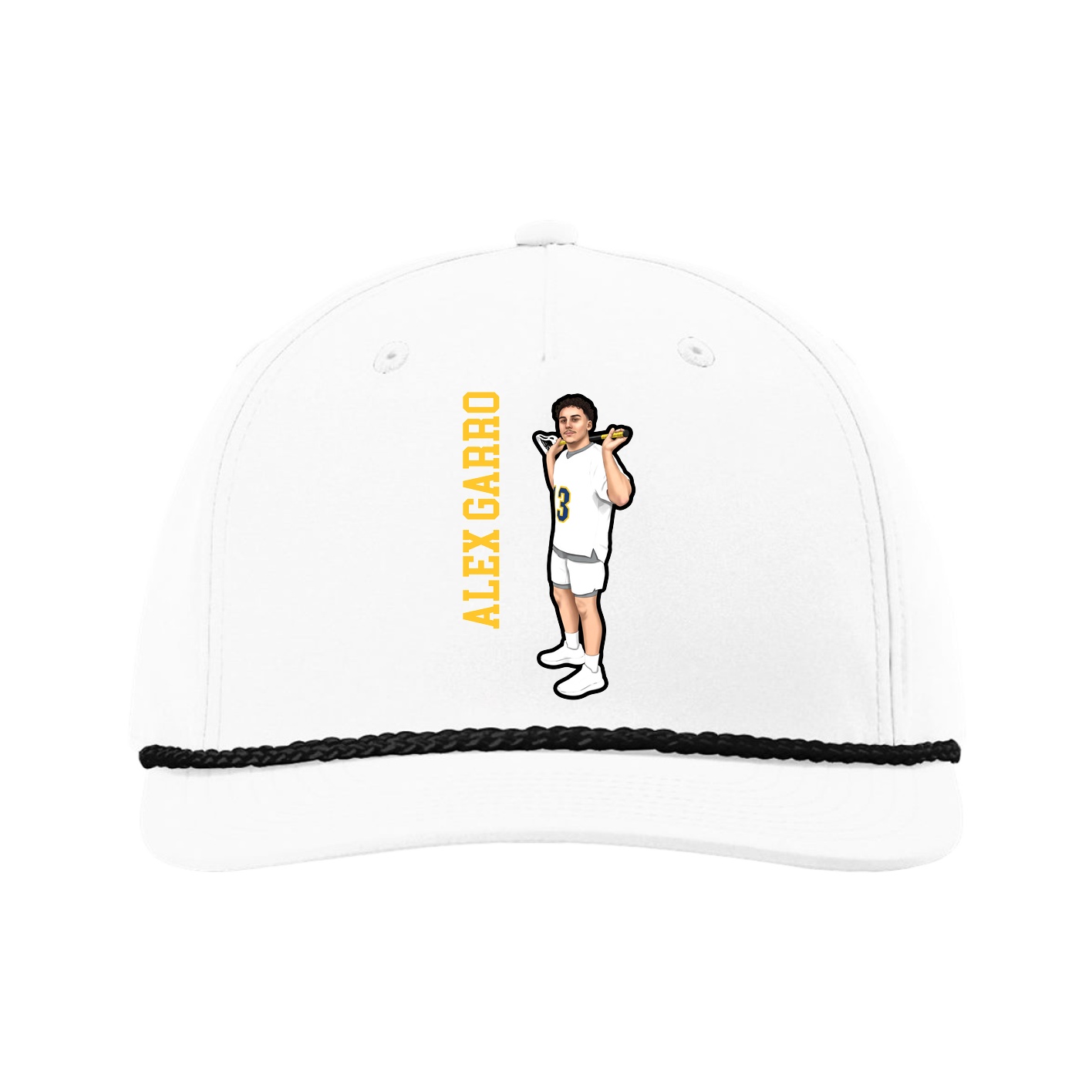 Five-Panel Classic Rope Cap — Name Vertical in White