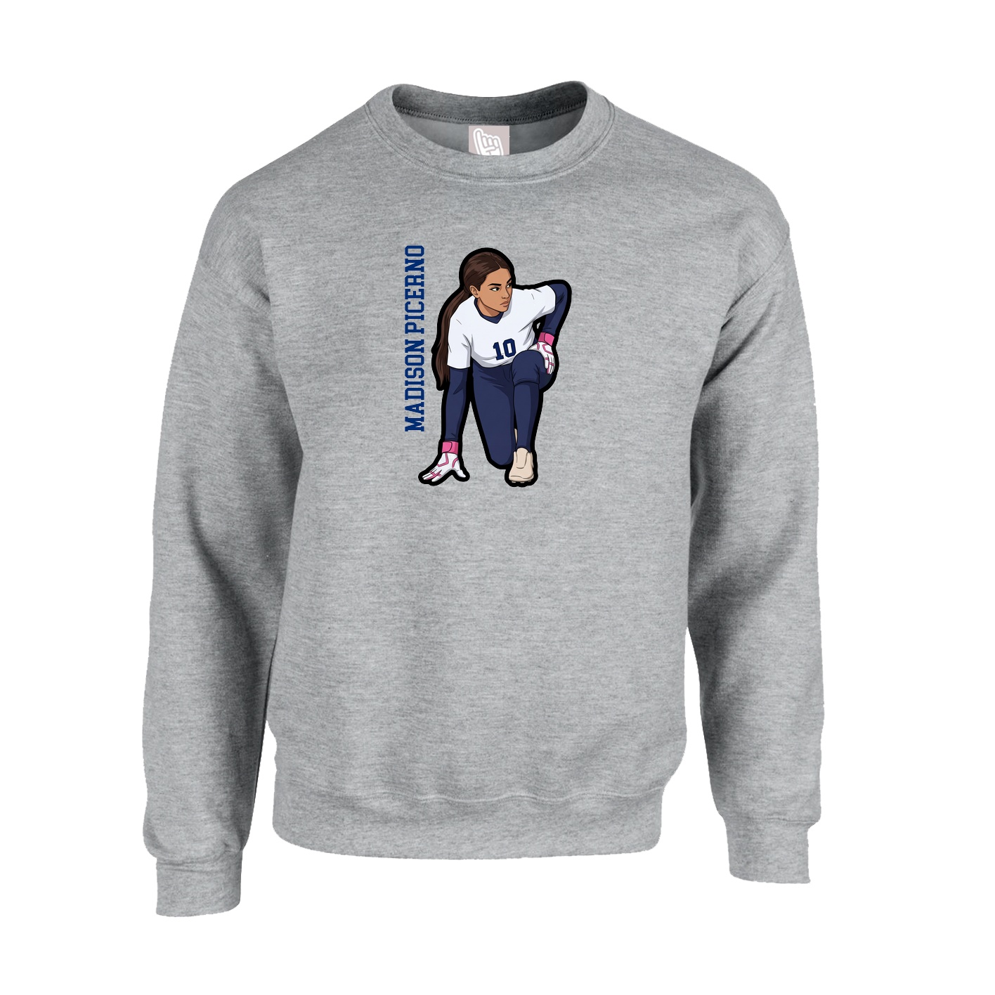 Fleece Crew — Name Vertical in Grey