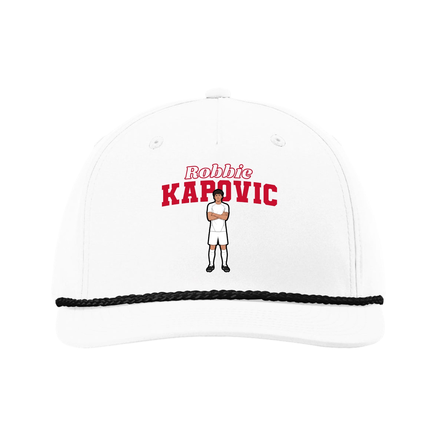 Five-Panel Classic Rope Cap — Name Arch in White