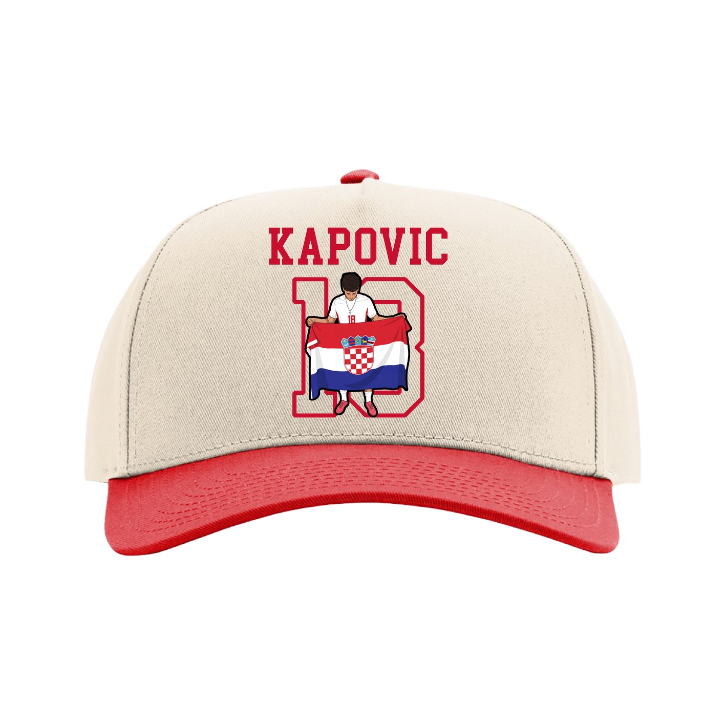 Full Fabric Five-Panel Champ Cap — Shirsey in Cream/Red