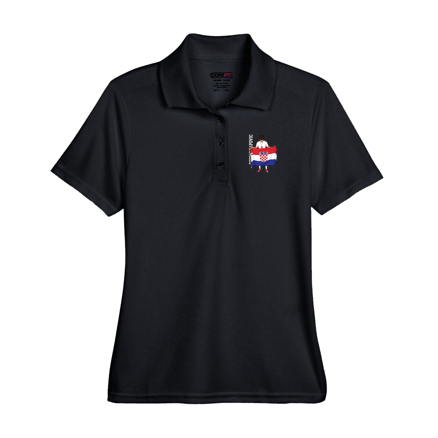 Performance Polo — Name Vertical in Black
