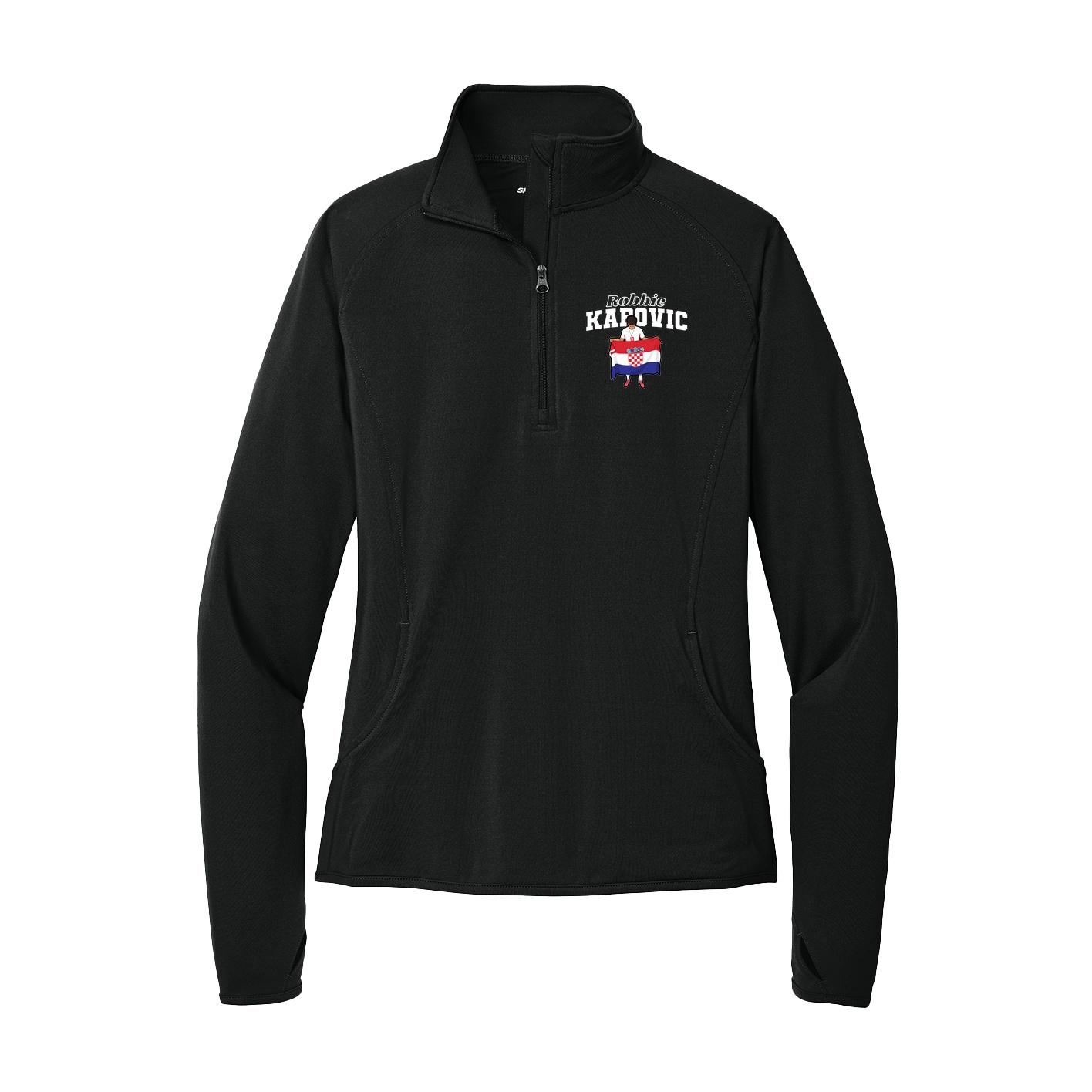 Women's Q-Zip Pullover — Name Arch in Black