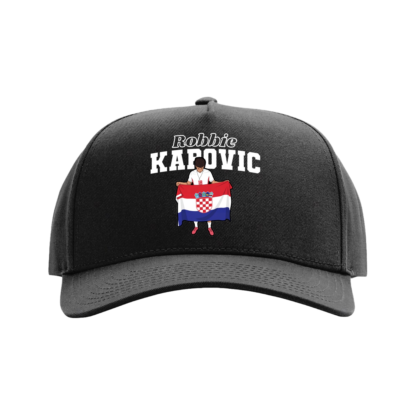 Full Fabric Five-Panel Champ Cap — Name Arch in Black