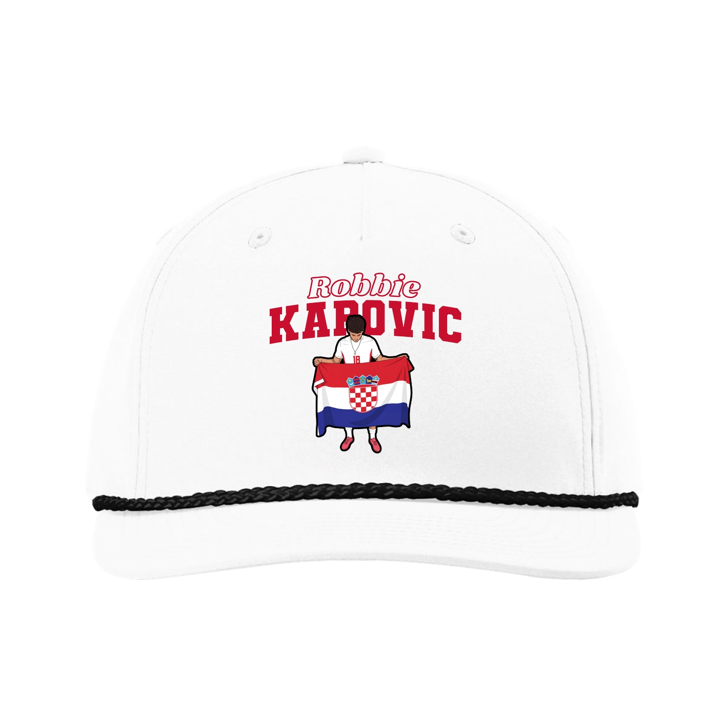 Five-Panel Classic Rope Cap — Name Arch in White