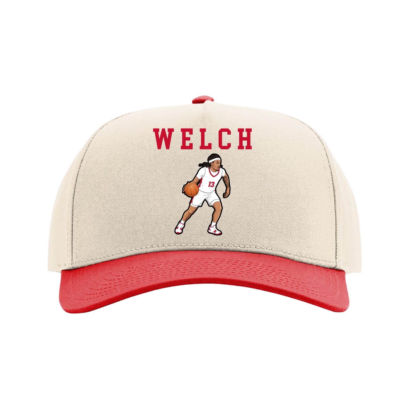 Full Fabric Five-Panel Champ Cap — Shirsey in Cream/Red