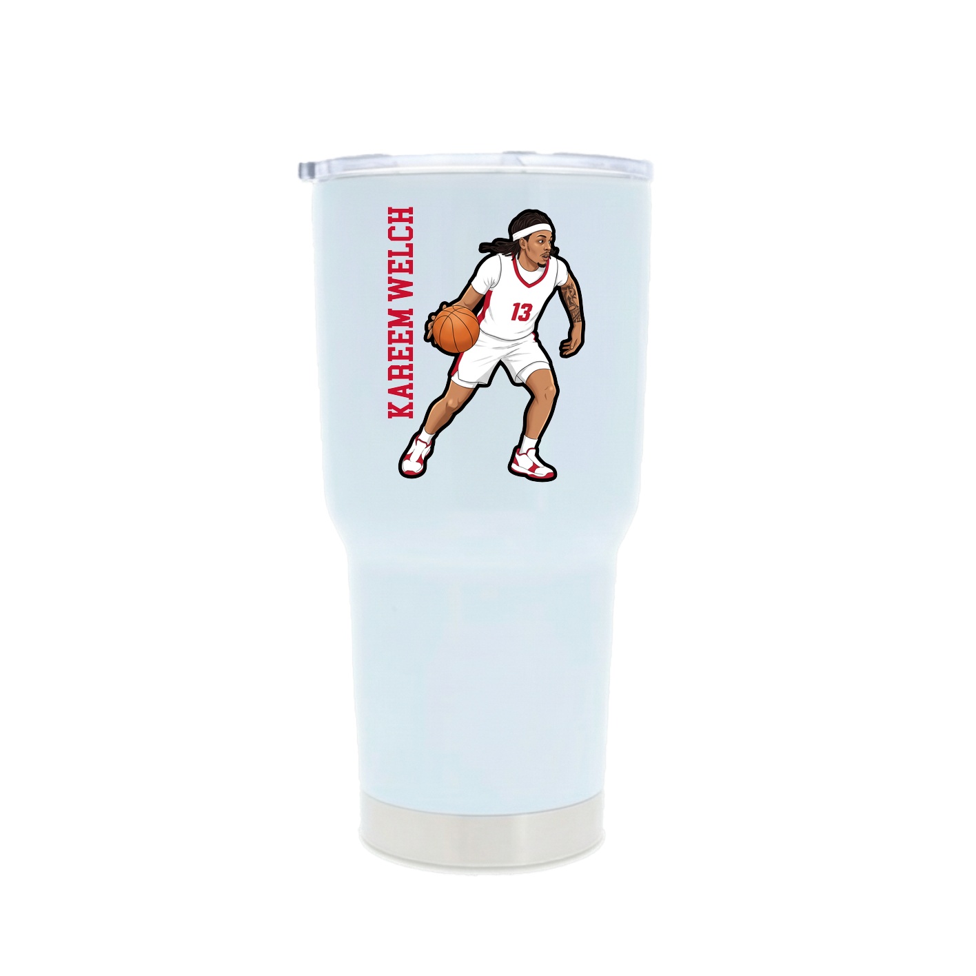 30oz Stainless Steel Tumbler — Name Vertical in White