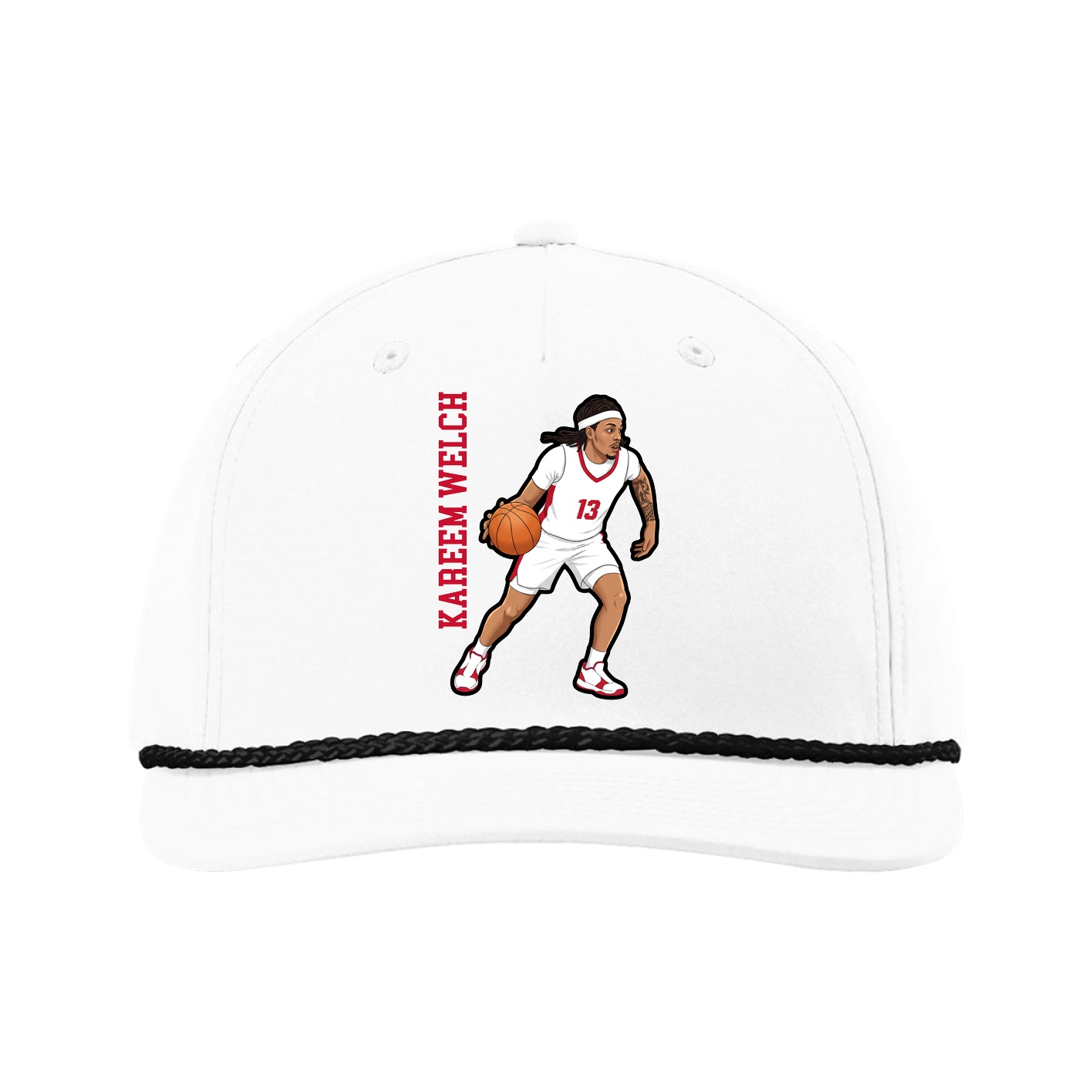 Five-Panel Classic Rope Cap — Name Vertical in White