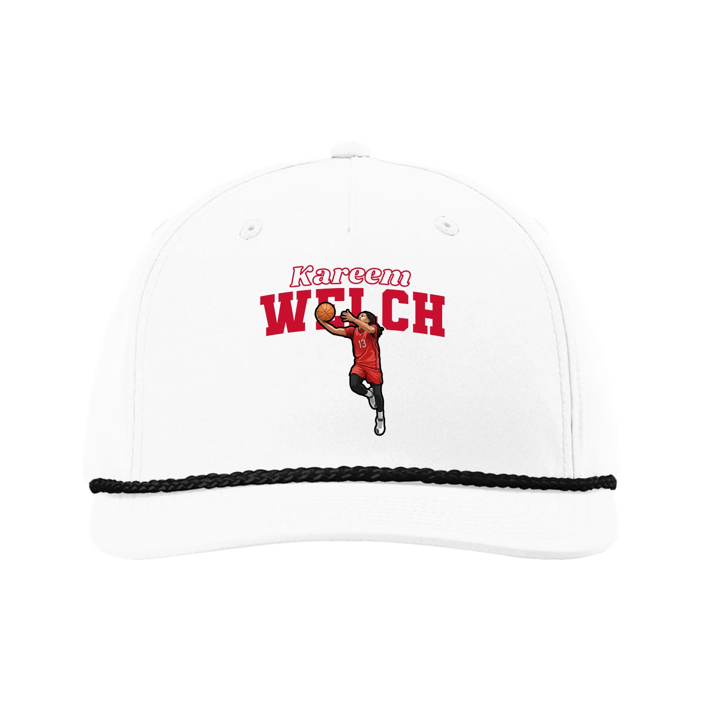 Five-Panel Classic Rope Cap — Name Arch in White