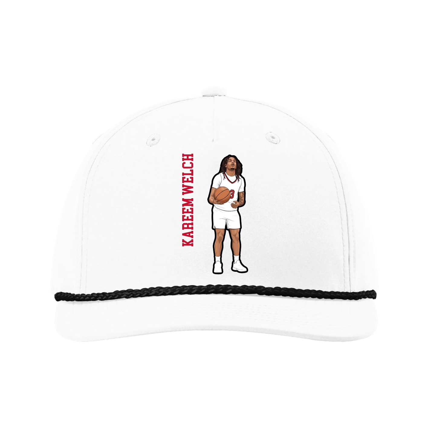 Five-Panel Classic Rope Cap — Name Vertical in White