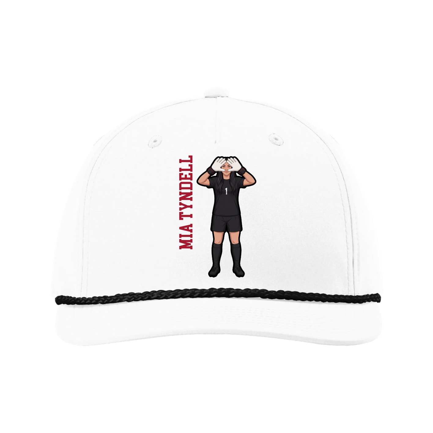 Five-Panel Classic Rope Cap — Name Vertical in White