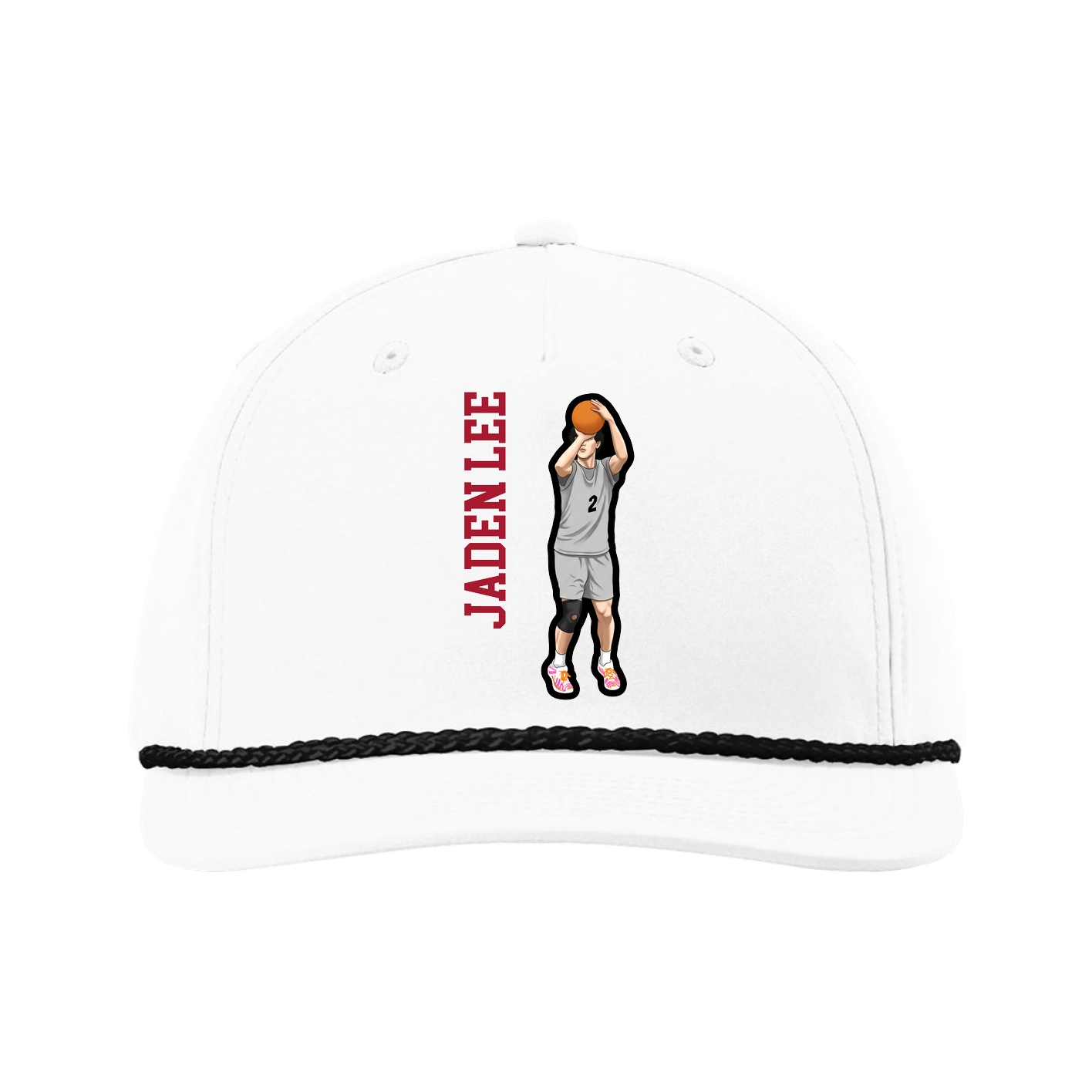 Five-Panel Classic Rope Cap — Name Vertical in White