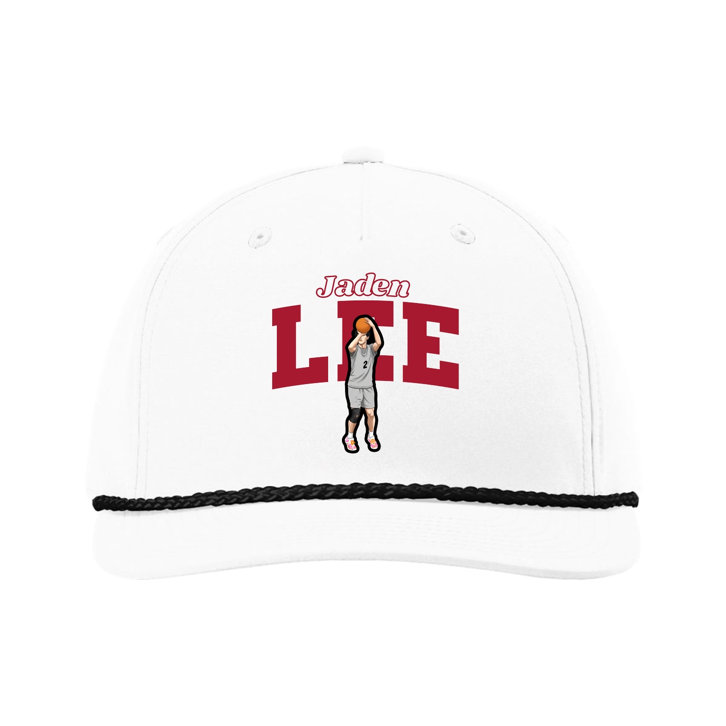 Five-Panel Classic Rope Cap — Name Arch in White