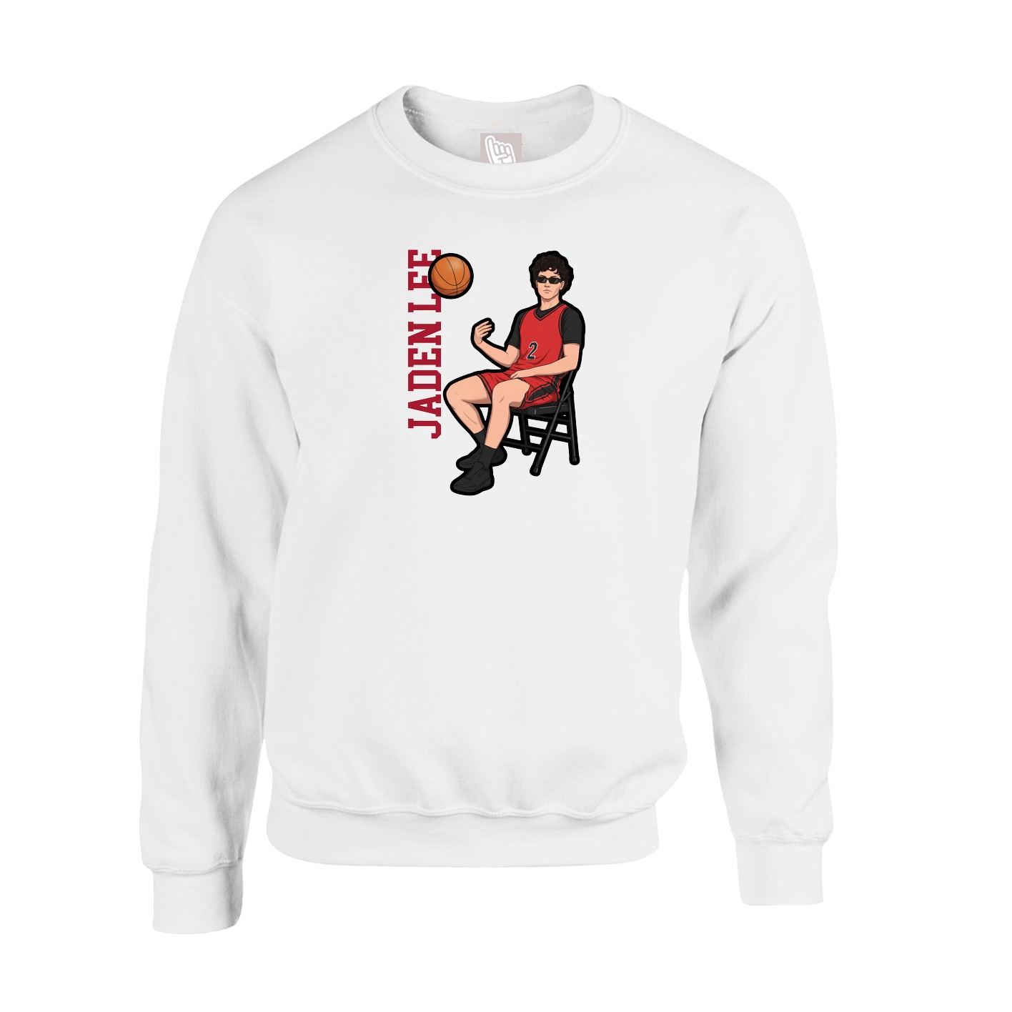 Fleece Crew — Name Vertical in White