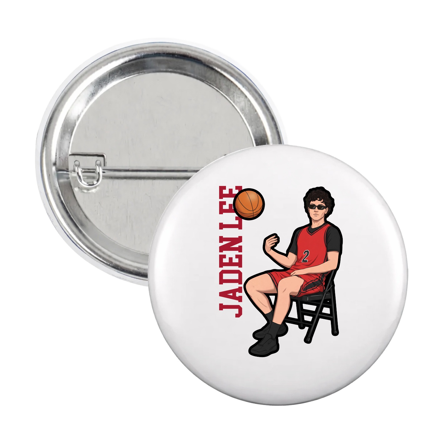 Game Day Button — Name Vertical in White