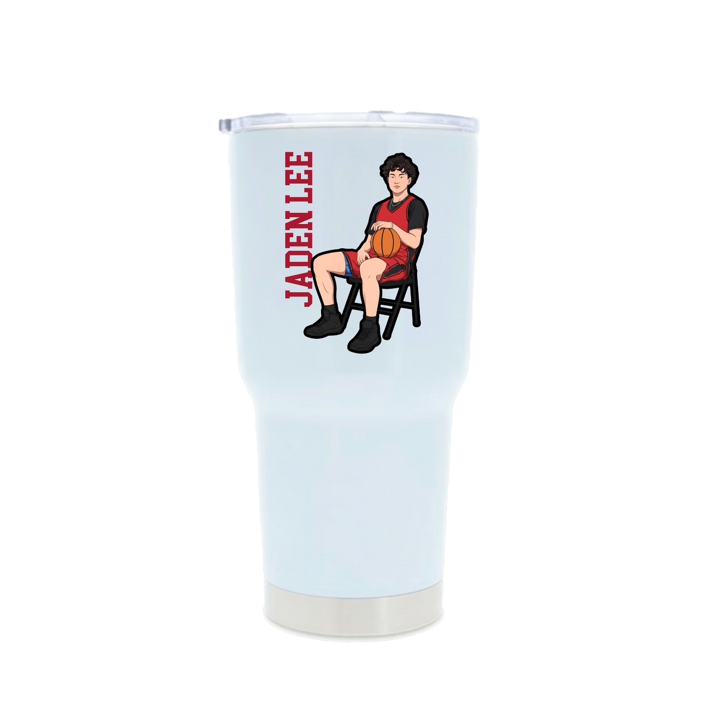 30oz Stainless Steel Tumbler — Name Vertical in White