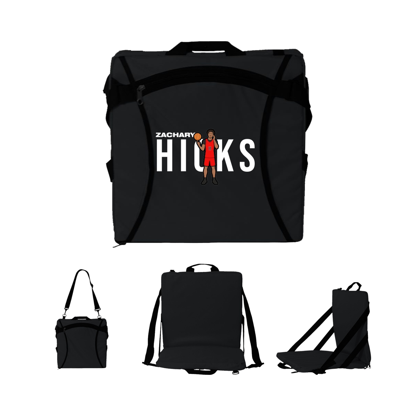 Folding Stadium Seat — Player Name in Black
