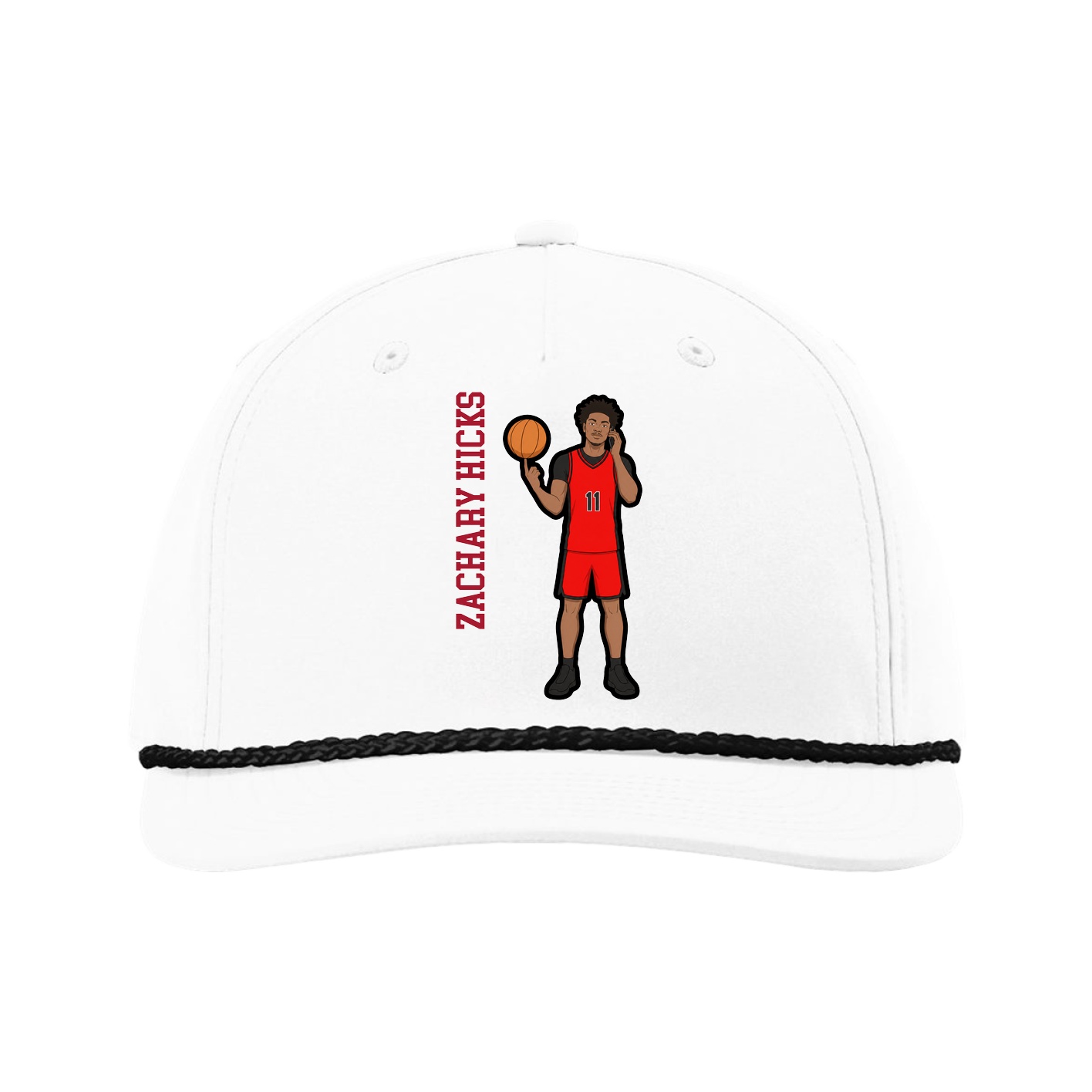 Five-Panel Classic Rope Cap — Name Vertical in White