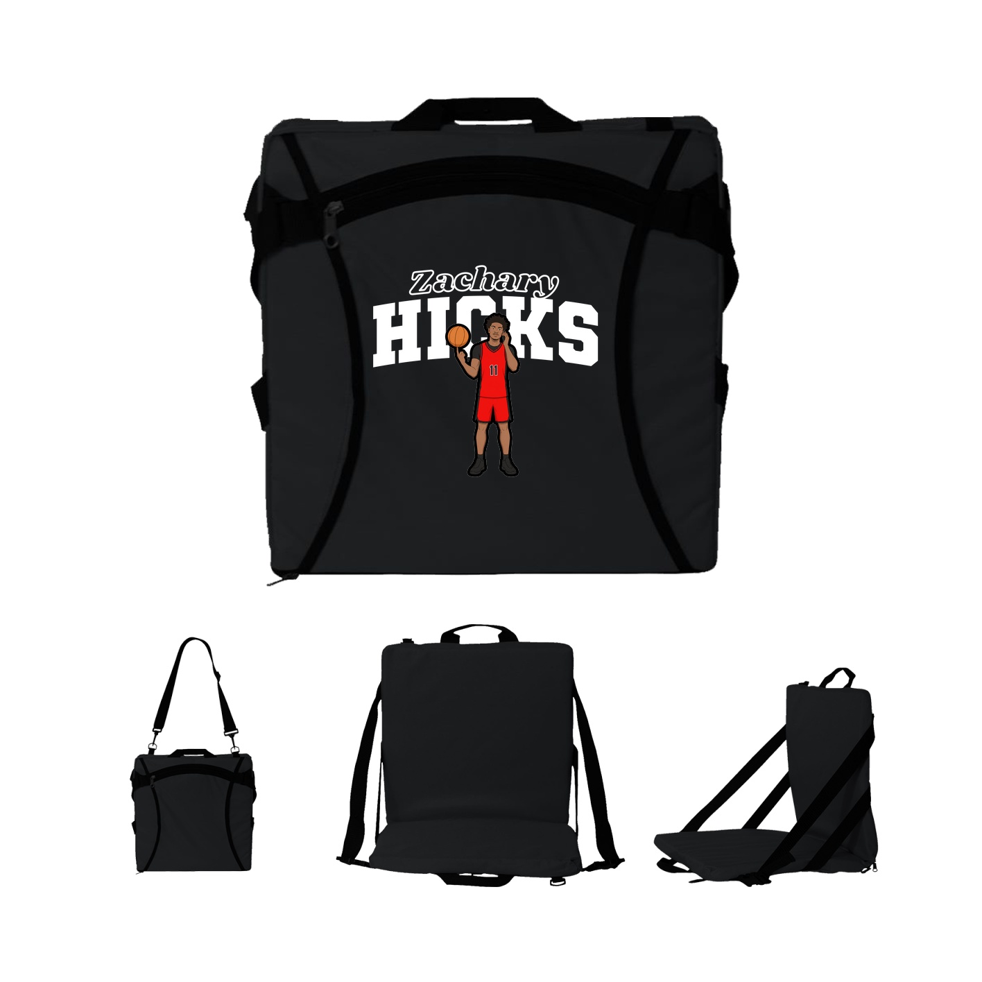 Folding Stadium Seat — Name Arch in Black