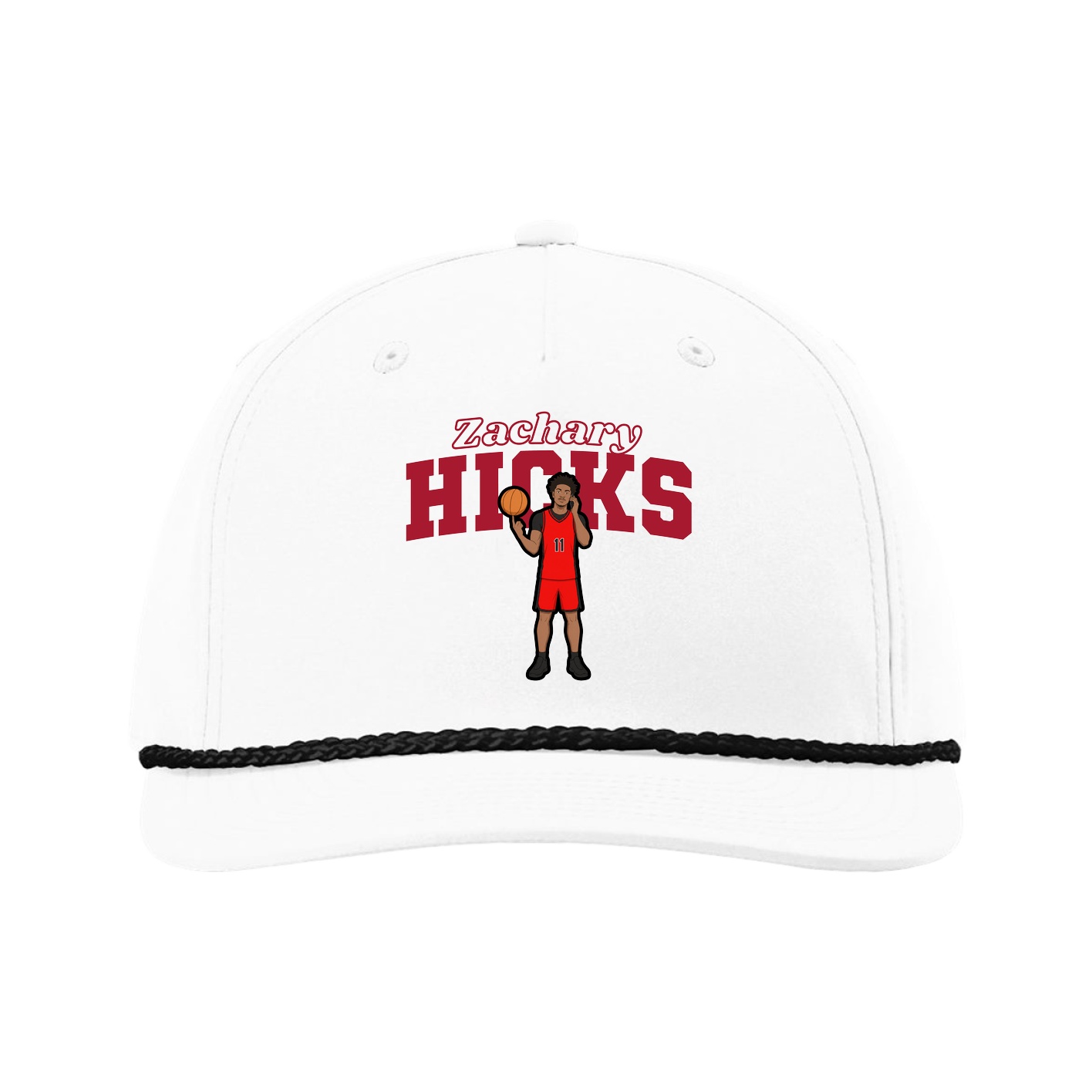 Five-Panel Classic Rope Cap — Name Arch in White