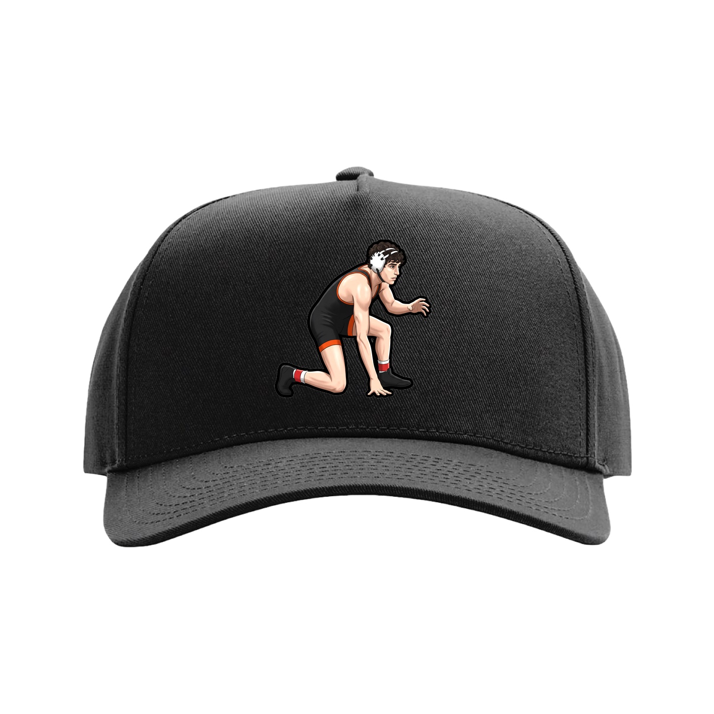 Full Fabric Five-Panel Champ Cap — Name Vertical in Black