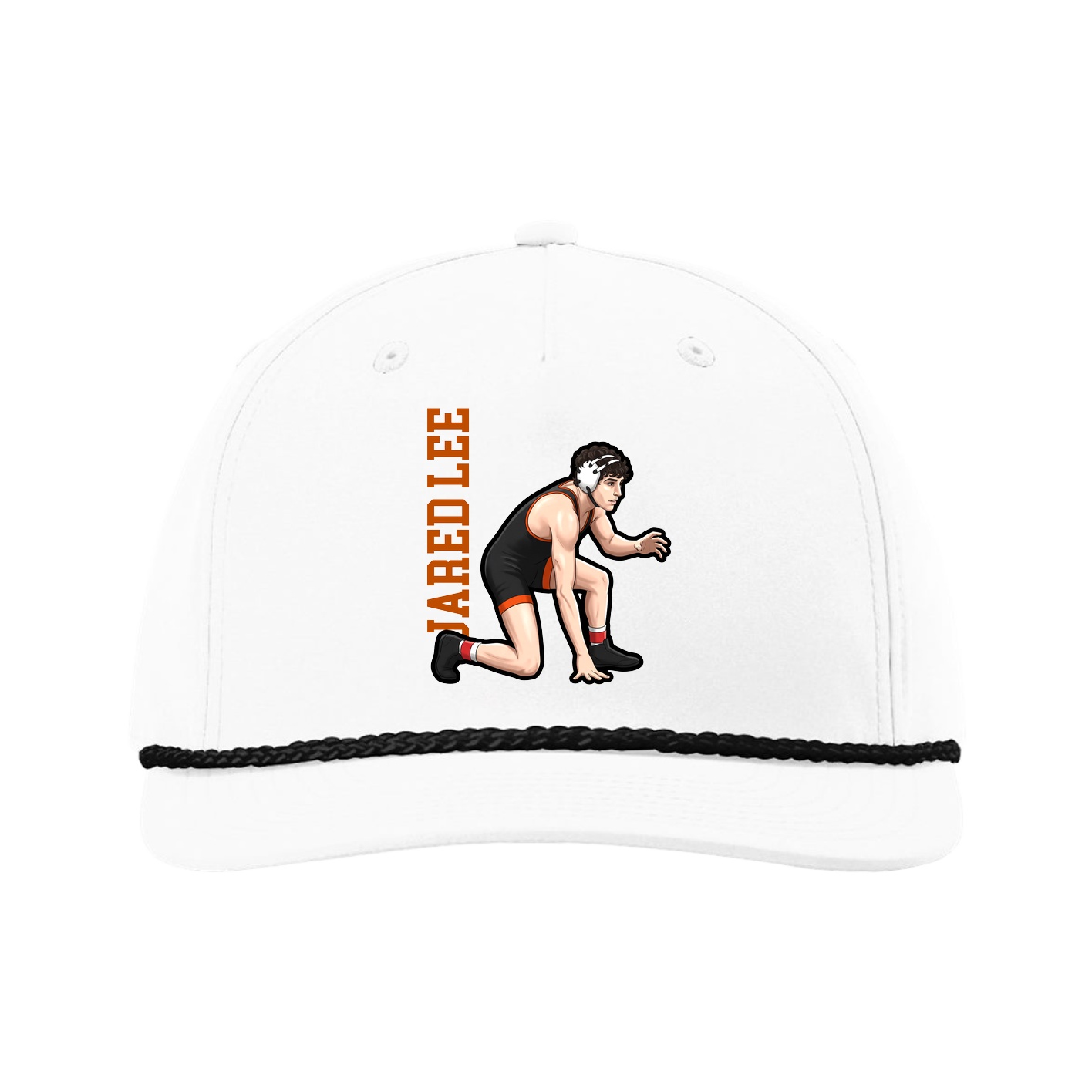 Five-Panel Classic Rope Cap — Name Vertical in White