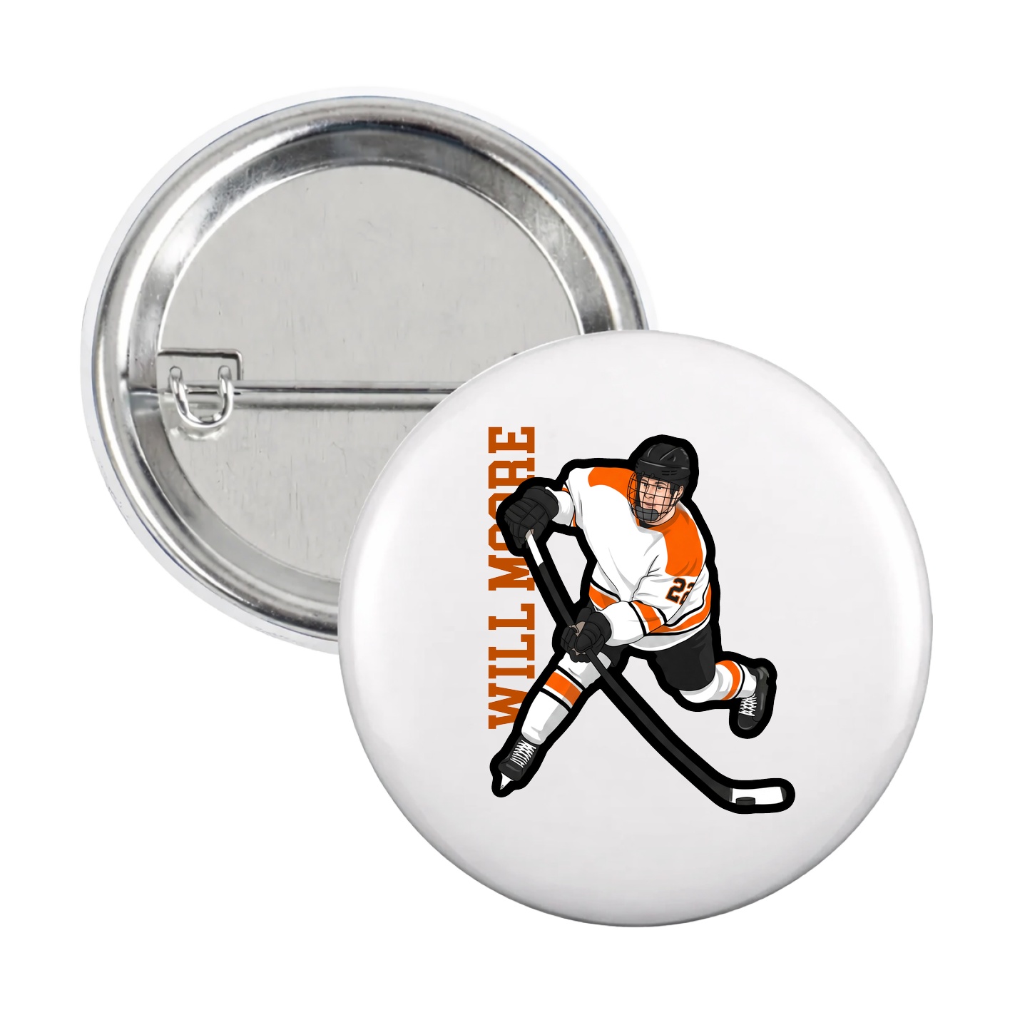 Game Day Button — Name Vertical in White