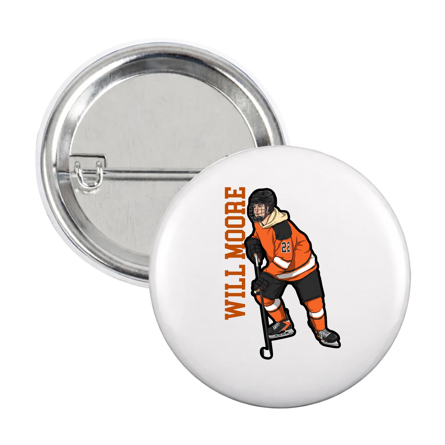Game Day Button — Name Vertical in White