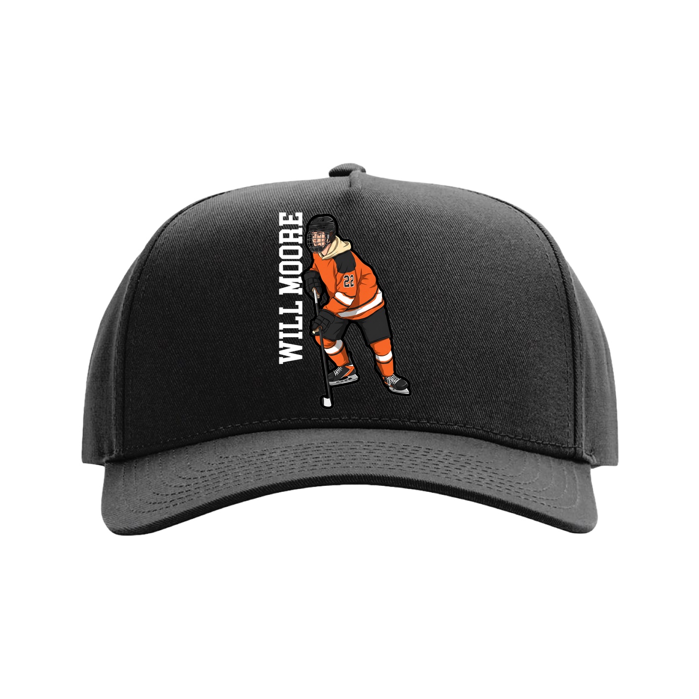 Full Fabric Five-Panel Champ Cap — Name Vertical in Black