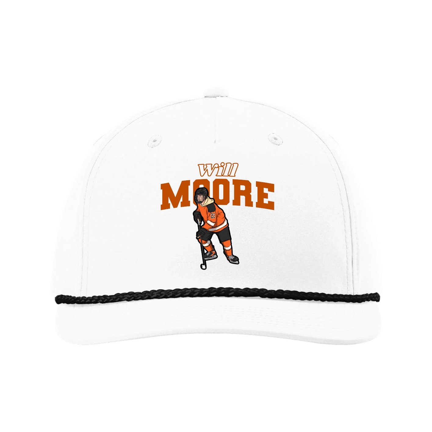 Five-Panel Classic Rope Cap — Name Arch in White
