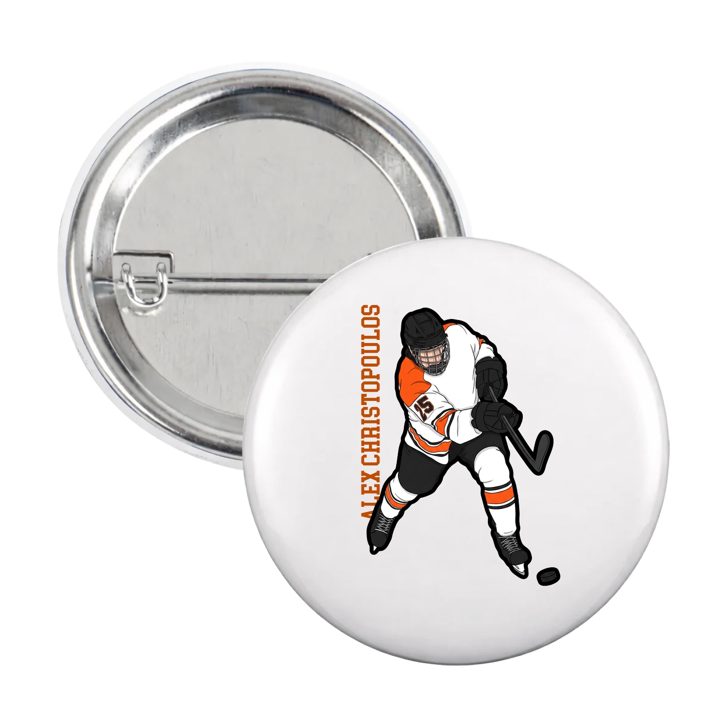 Game Day Button — Name Vertical in White