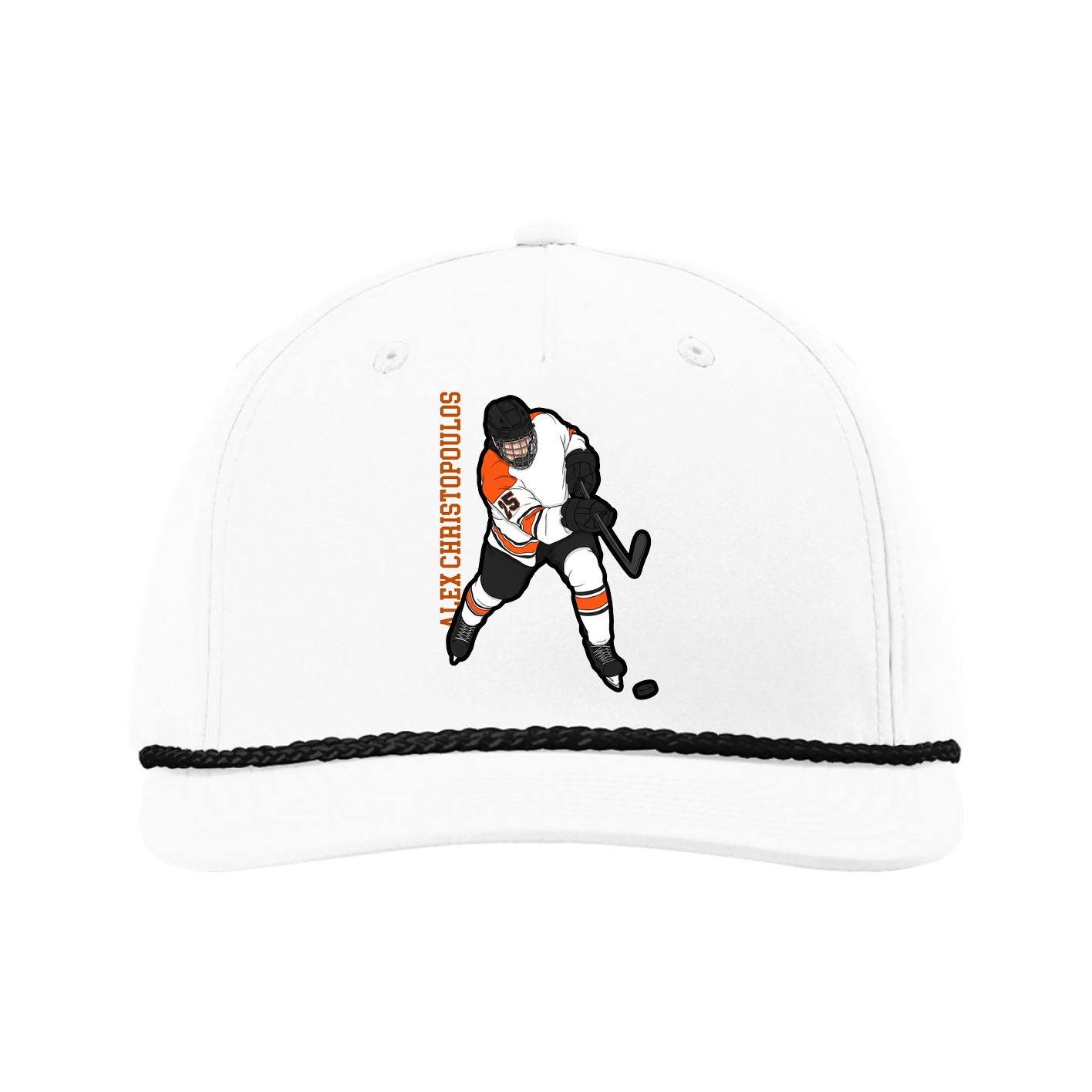 Five-Panel Classic Rope Cap — Name Vertical in White
