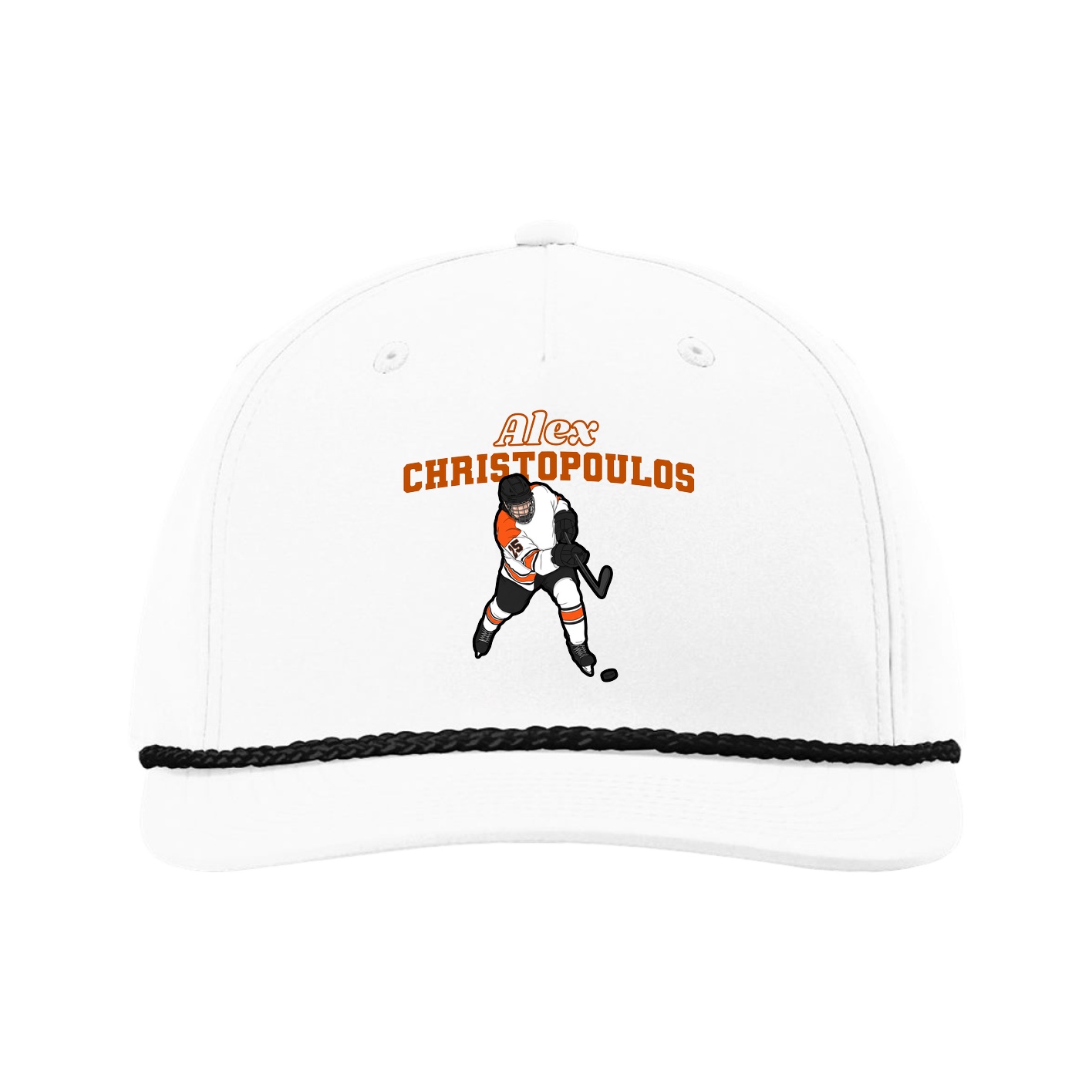 Five-Panel Classic Rope Cap — Name Arch in White