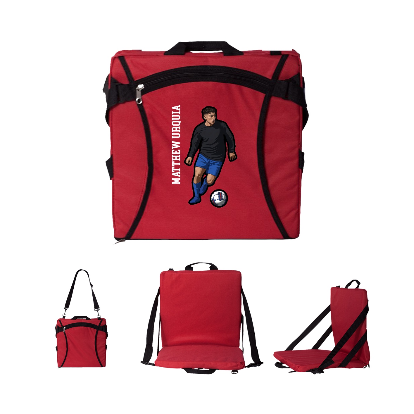 Folding Stadium Seat — Name Vertical in Red