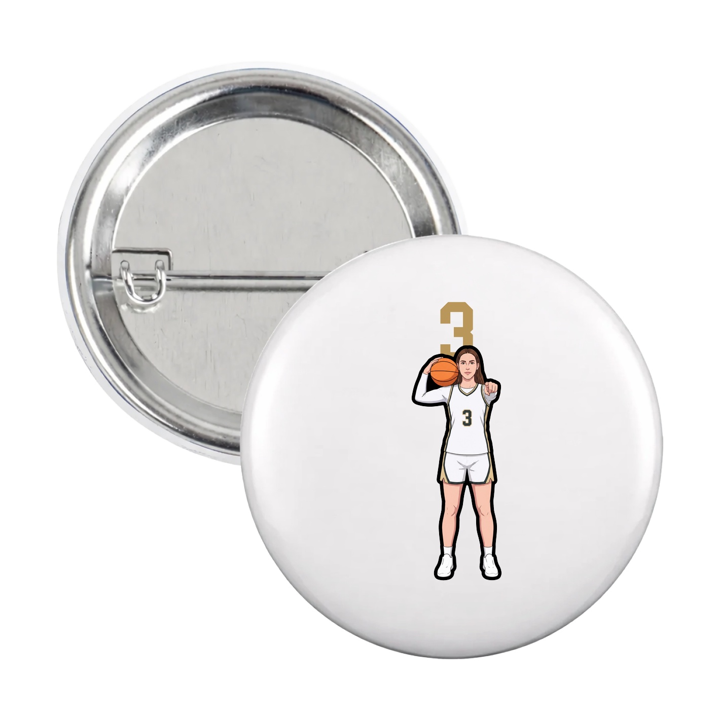Game Day Button — Number Top in White