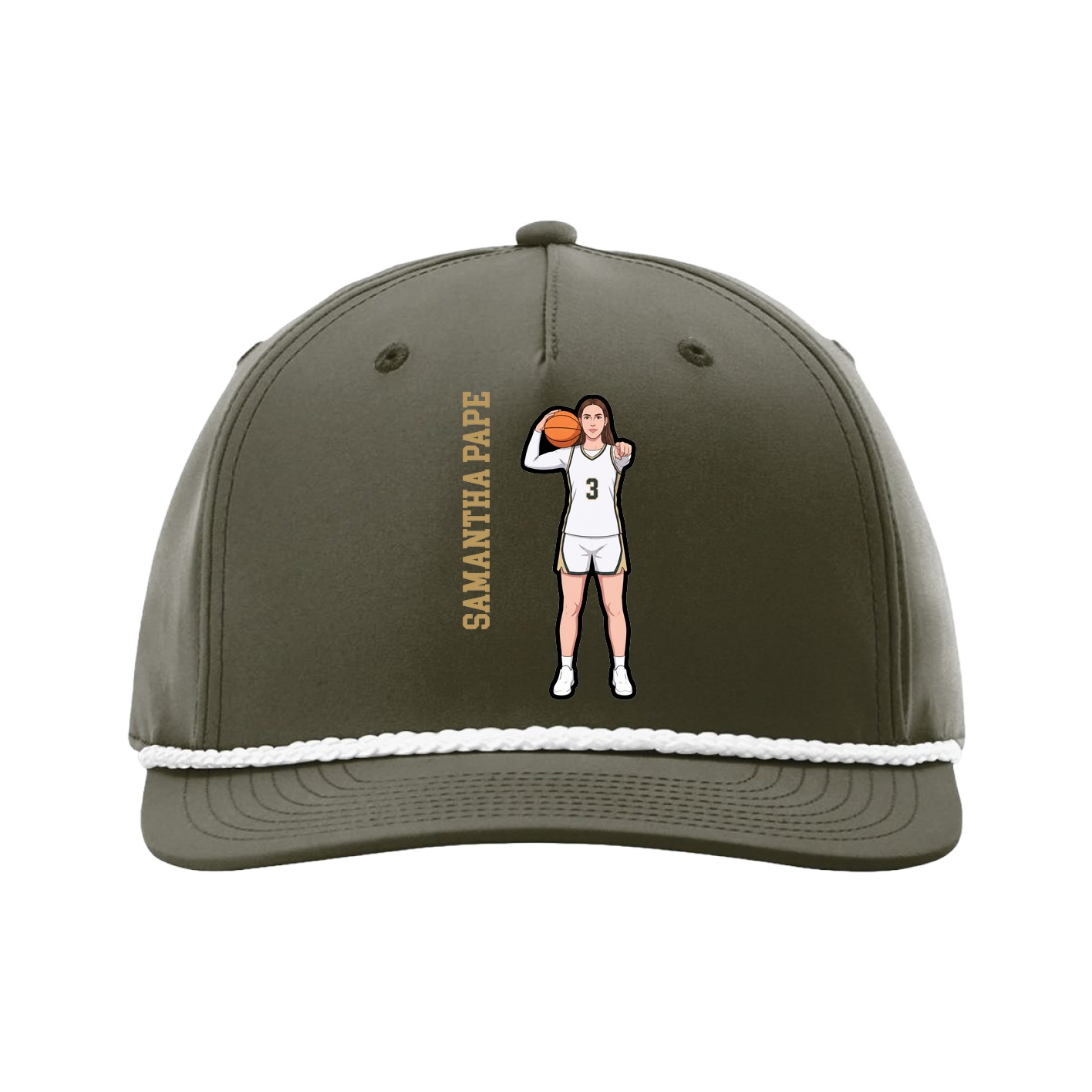 Five-Panel Classic Rope Cap — Name Vertical in Green